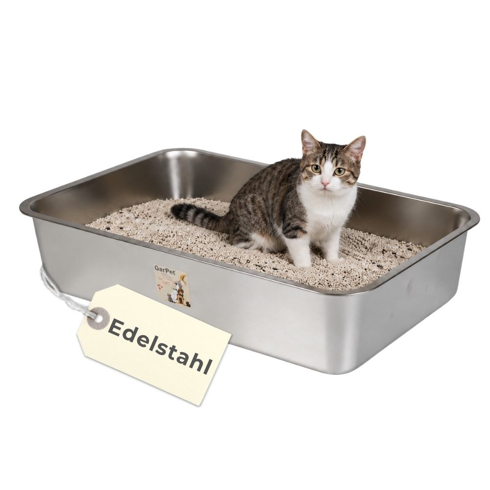 GarPet Katzentoilette Edelstahl Katzenklo XL Katzentoilette Edelstahl Wanne Katzenklo Metall