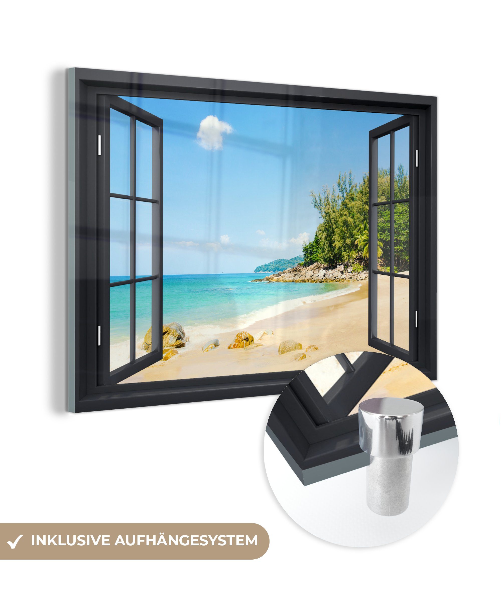 MuchoWow Acrylglasbild Durchsichtig - Strand - Schwarz, (1 St), Glasbilder - Bilder auf Glas Wandbild - Foto auf Glas - Wanddekoration