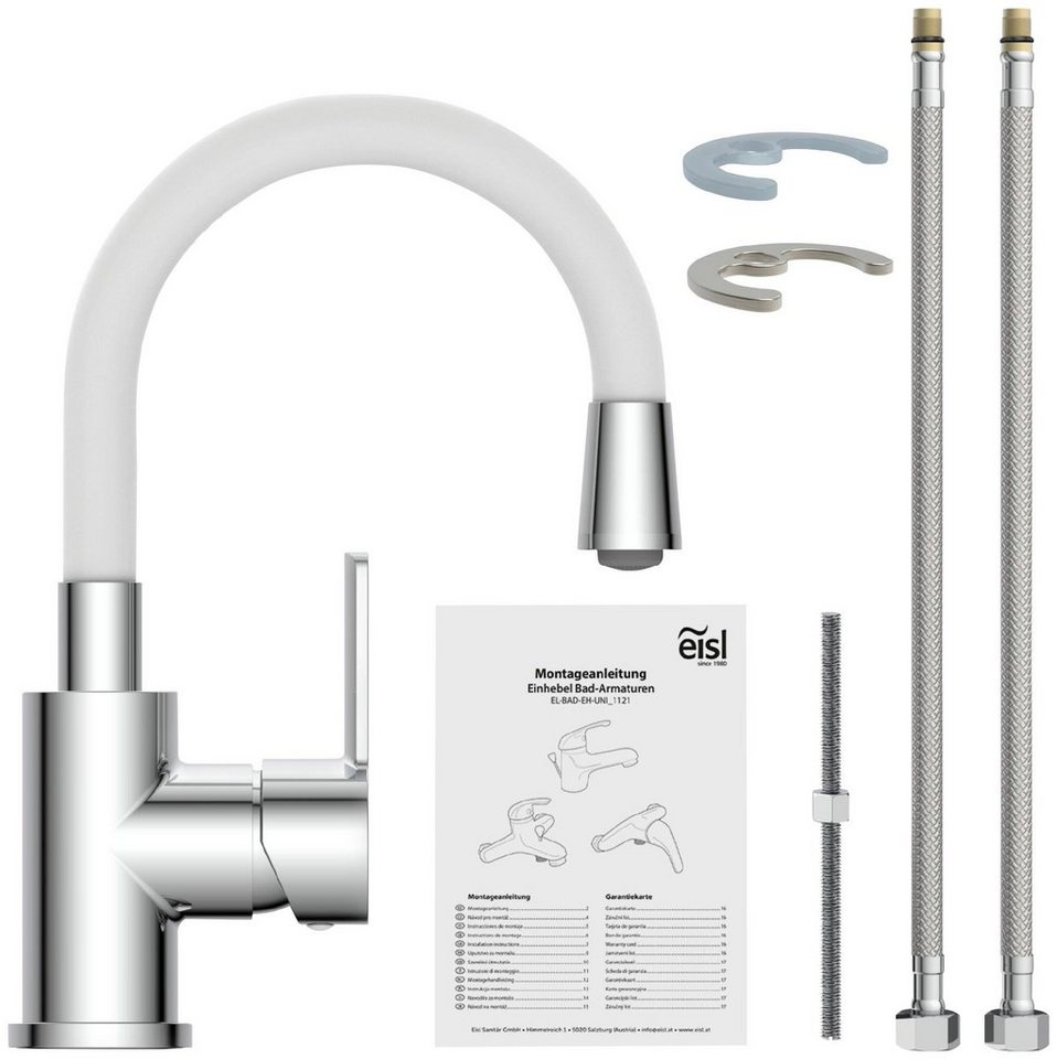 Thumbnail - Eisl Waschtischarmatur Flexo energiesparender Wasserhahn, Mischbatterie Waschbecken, in Weiß/Chrom