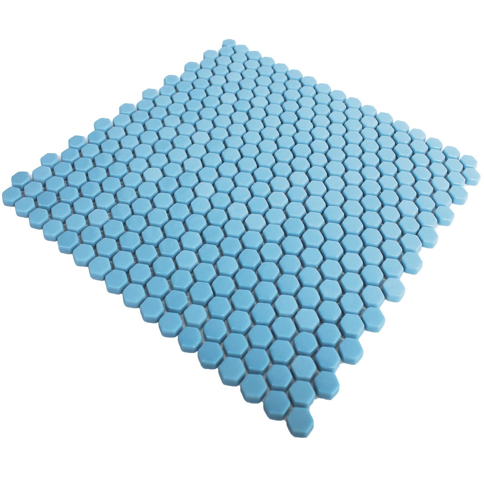 Mosafil Mosaikfliesen Glasmosaik Fliesen Brockway Hexagon Eco, Glas 29.500x29.000, blau, Eco Glas - Verlegefertig auf ein Netz geklebt - Frostsicher -