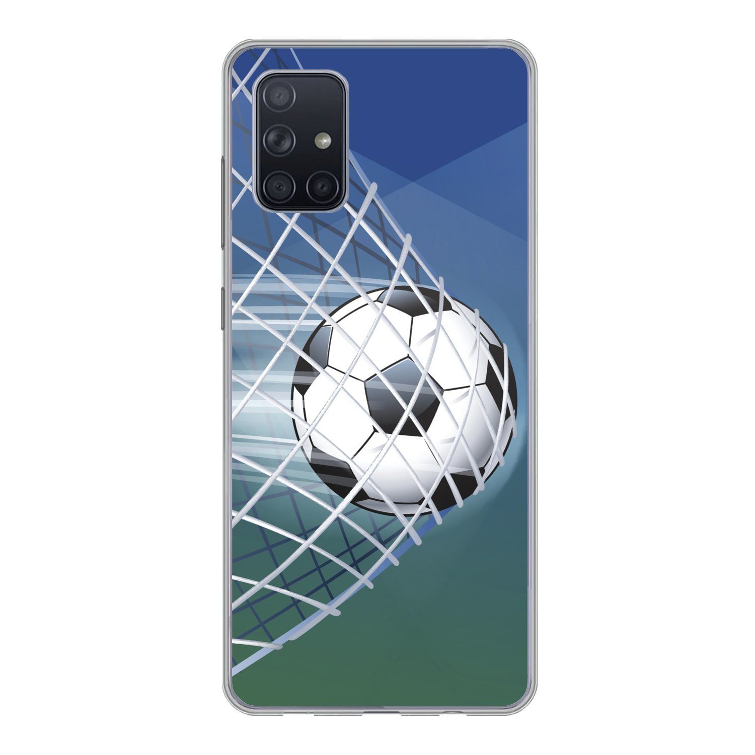 MuchoWow Handyhülle Eine Illustration eines Fußballs im Netz - Jungen - Mädchen - Kinder, Handyhülle Samsung Galaxy A51, Smartphone-Bumper, Print, Handy