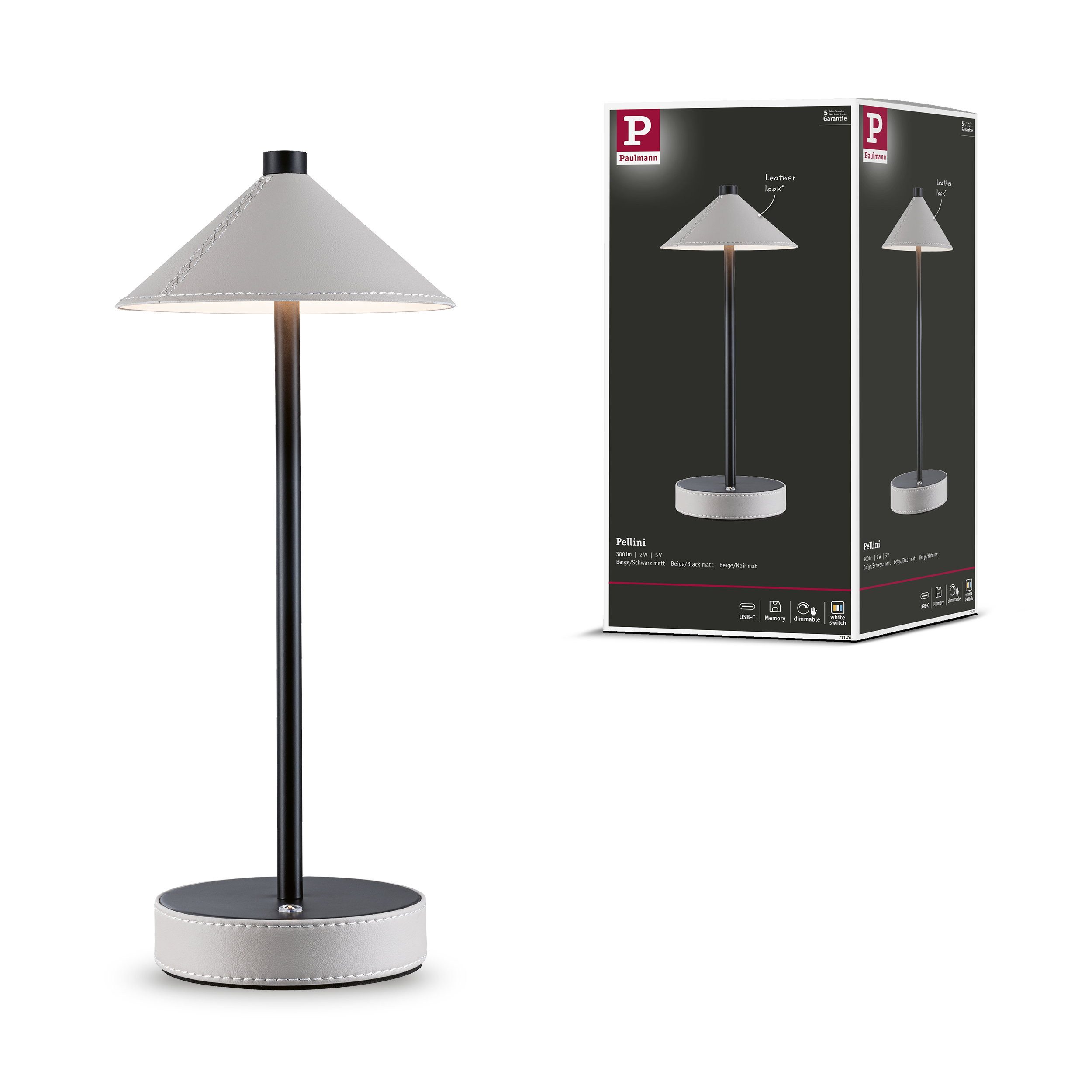 Paulmann Tischleuchte Mobile Tischleuchte Pellini White Switch 300lm 2W Schwarz matt, Beige