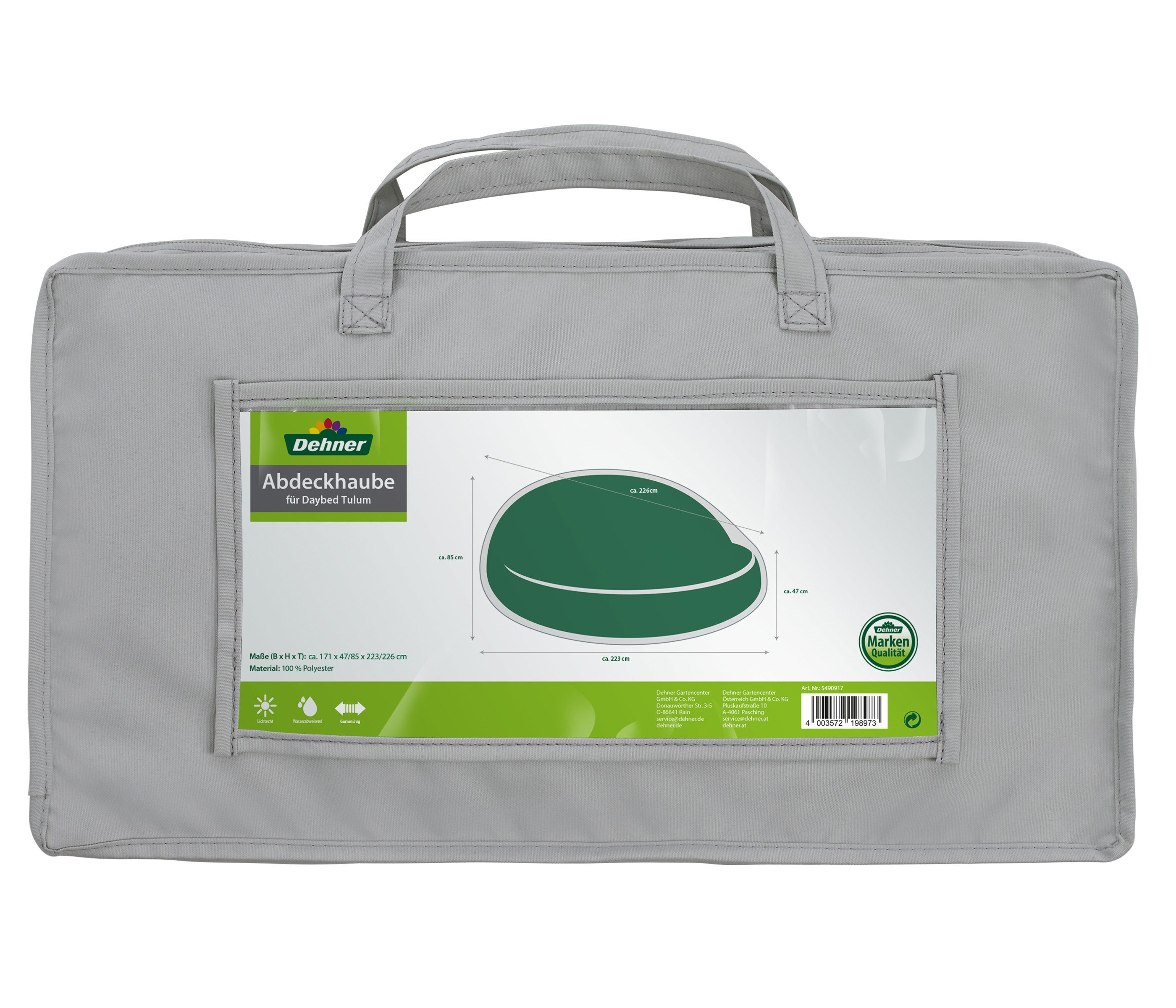 Dehner Gartenmöbel-Schutzhülle Abdeckhaube für Daybed Tulum, 171 x 85 x 226 cm, Polyester, grau, wasserabweisende Abdeckplane mit UV-Schutz 50+