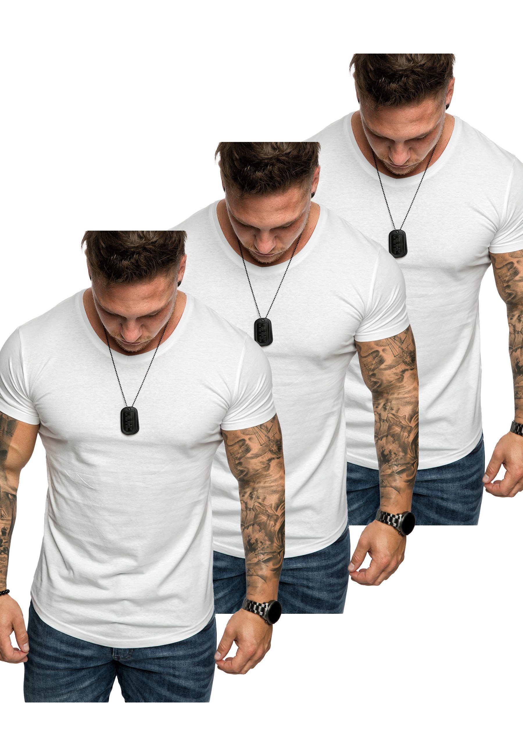 (3er-Pack) 3er-Pack Weiß) Amaci&Sons Oversize 3. T-Shirt mit V-Ausschnitt T-Shirt Herren (3x Basic BELLEVUE T-Shirts