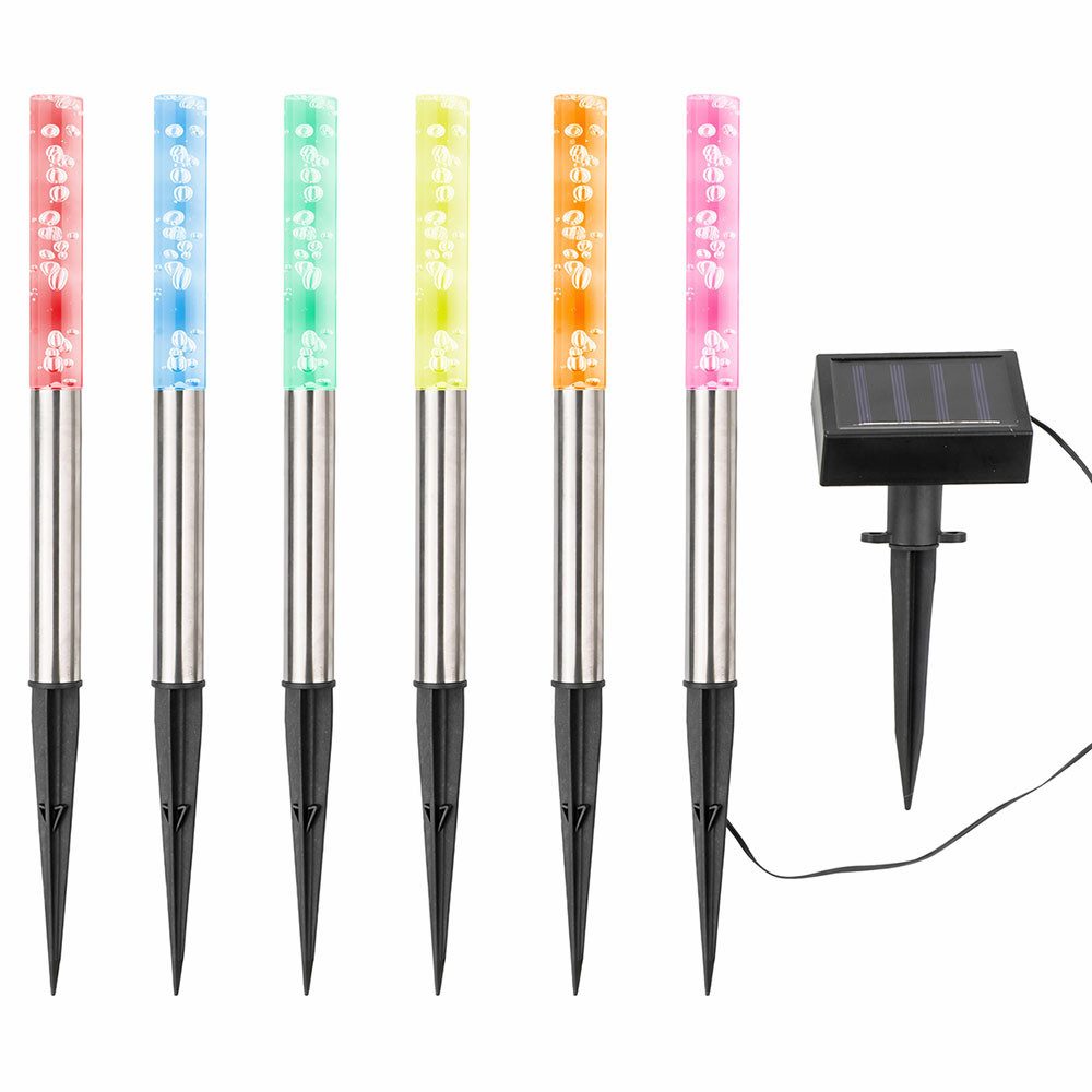 Haushalt International LED Solarleuchte, LED-Leuchtmittel fest verbaut, Farbwechsel, Solarleuchte Erdspieß Farbwechsel Stecklampe Luftblasen 6x