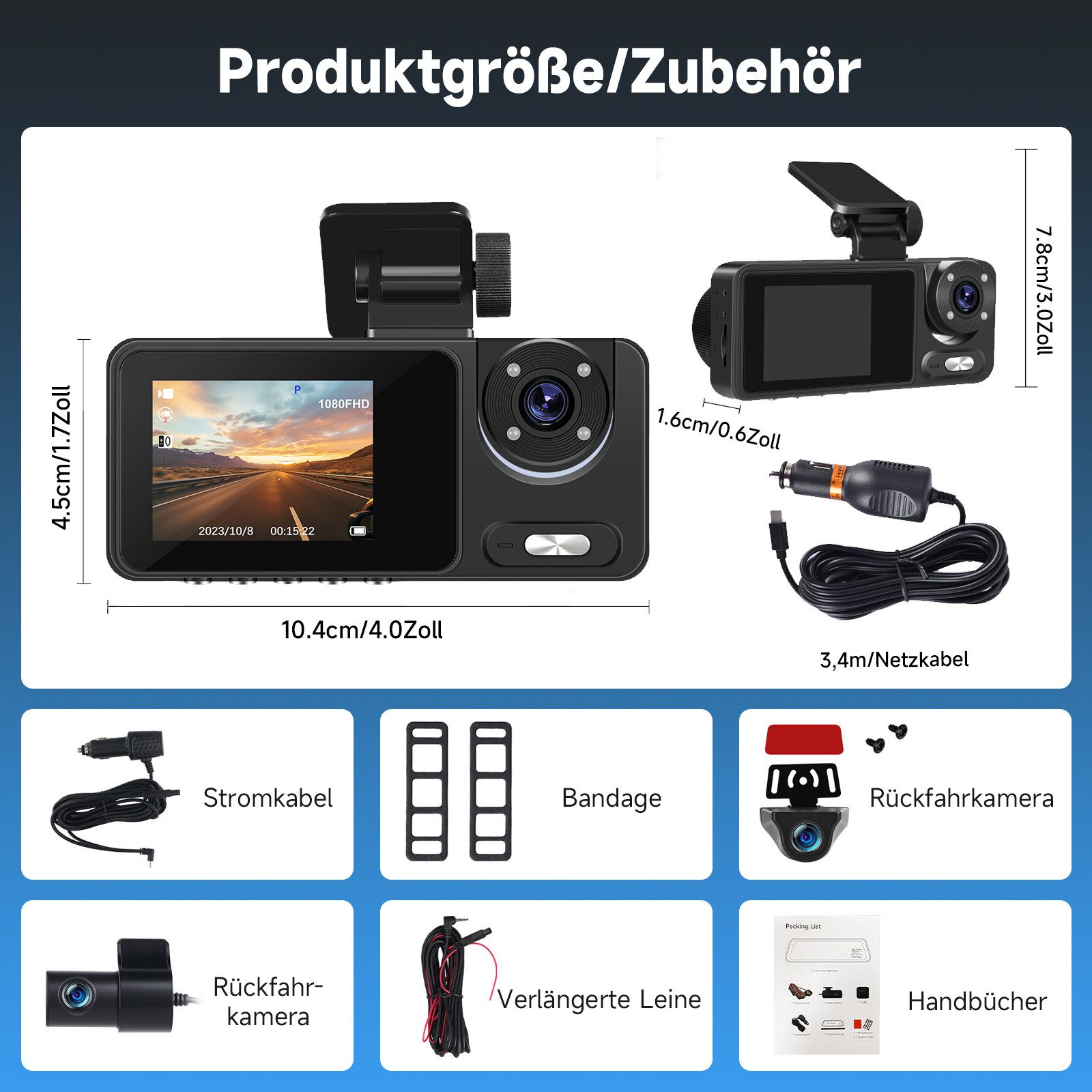 Hikity Dashcam Auto 3" 1080P Full HD Autokamera mit Nachtsicht und G-Sensor Dashcam (HD, DVR)