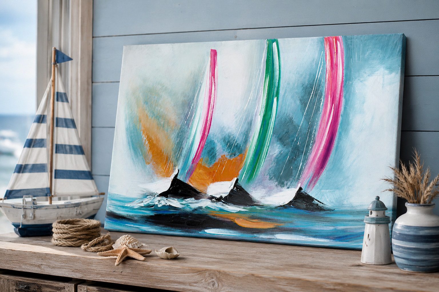 MF Leinwandbild Leinwandbild Segeltörn Maritimo modern maritim 90 x 60 cm, (1 St)