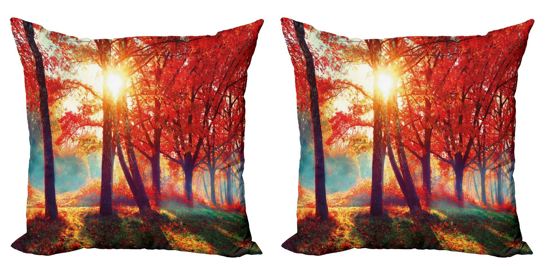 Kissenbezüge Modern Accent Doppelseitiger Digitaldruck, Abakuhaus (2 Stück), rot Foggy Herbstliche Park Scenic