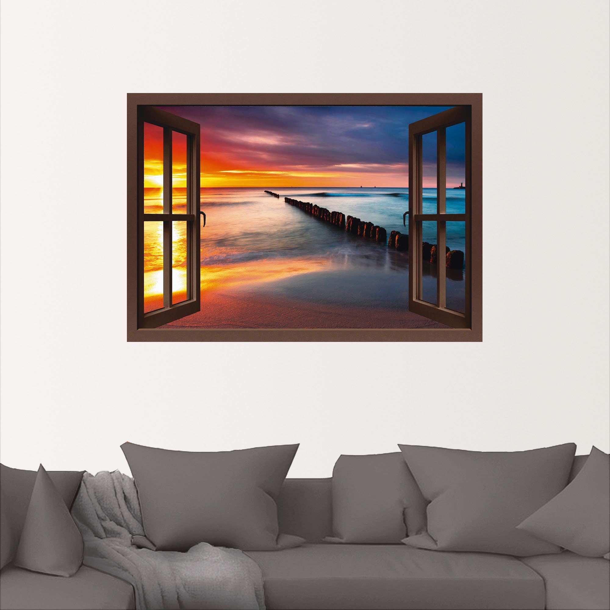 Artland Wandbild oder in mit Poster Sonnenaufgang, versch. Wandaufkleber Fensterblick (1 St), Größen Ostsee Fensterblick als Leinwandbild