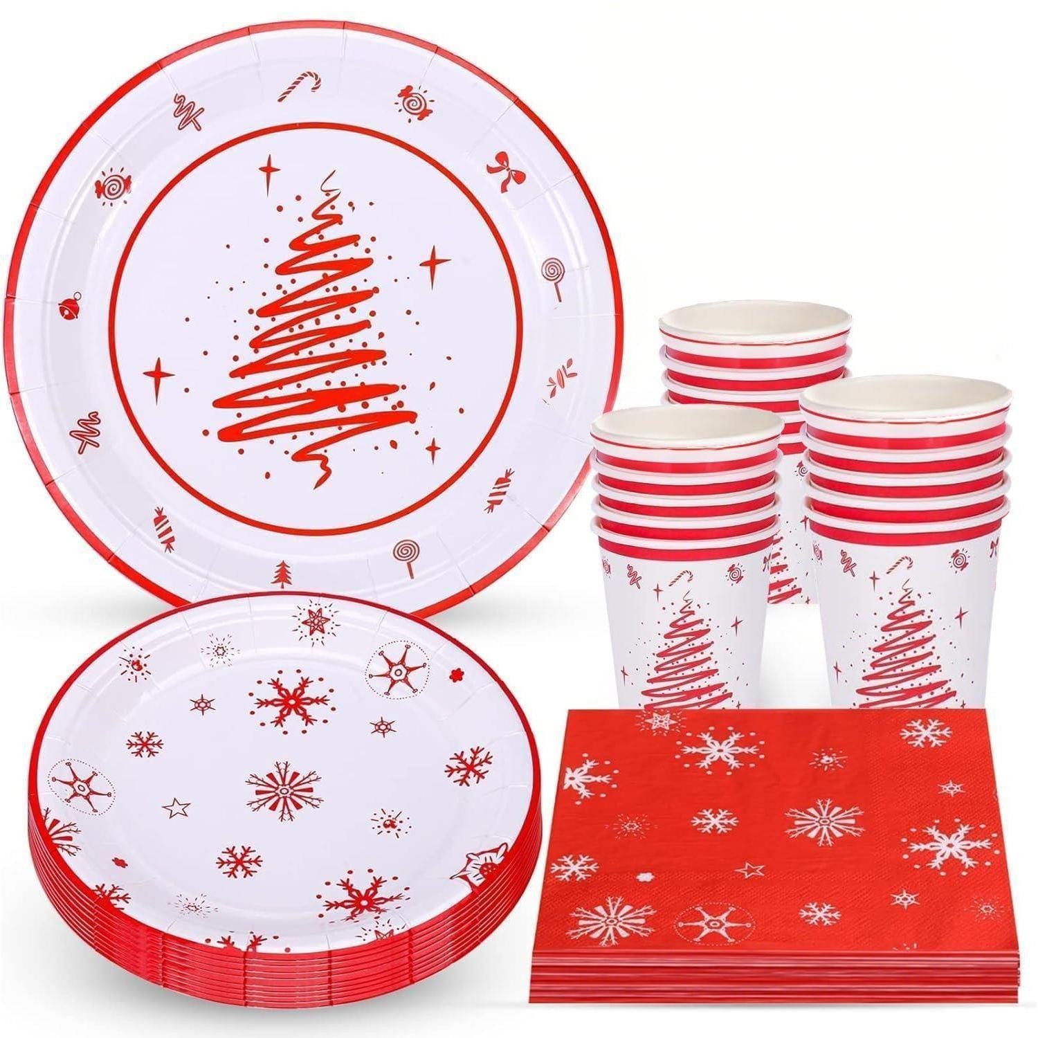 LuxusKollektion Einweggeschirr-Set Weihnachts Geschirr Set 24 Personen, Papier