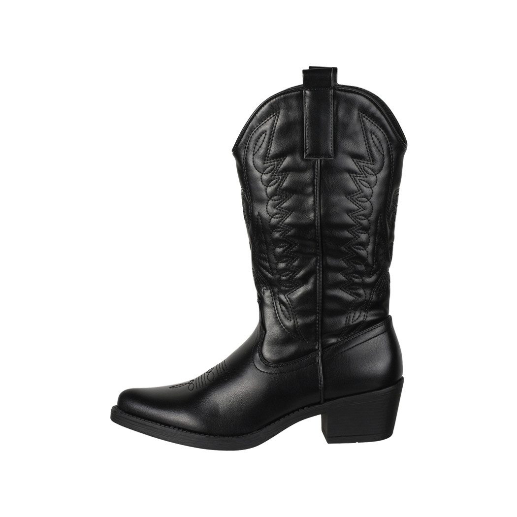Elara Damen Western Boots mit Blockabsatz und Western-Stickerei Cowboystiefel