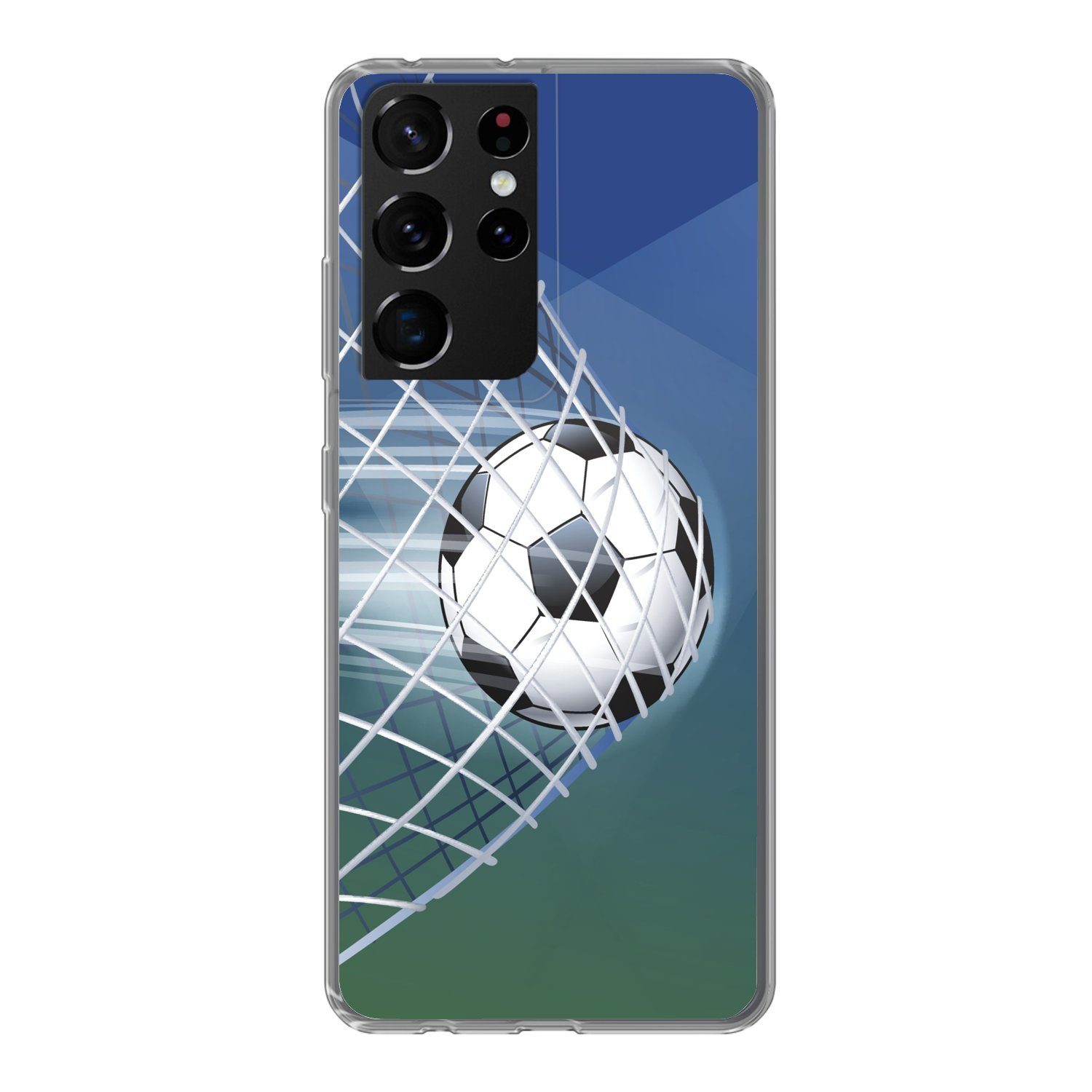MuchoWow Handyhülle für Samsung Galaxy S21 Ultra Eine Illustration eines Fußballs im Netz, Phone Case, Silikon, Schutzhülle Dünn