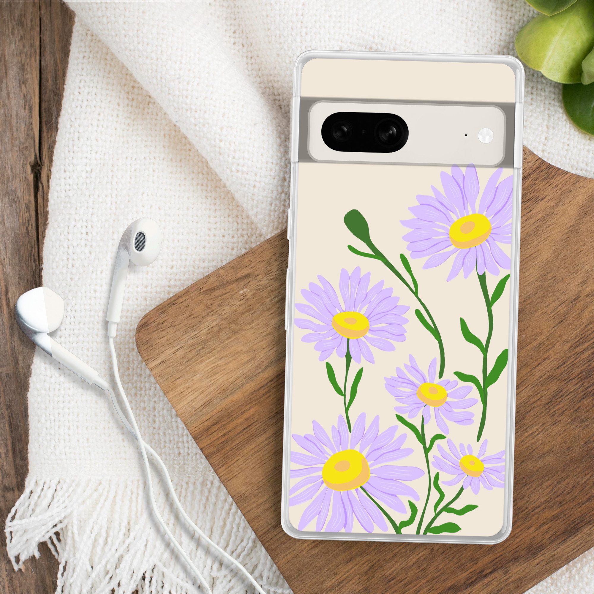 MuchoWow Handyhülle für Google Pixel 7 Blume - Lila - Minimalismus, Phone Case, Silikon, Schutzhülle Dünn