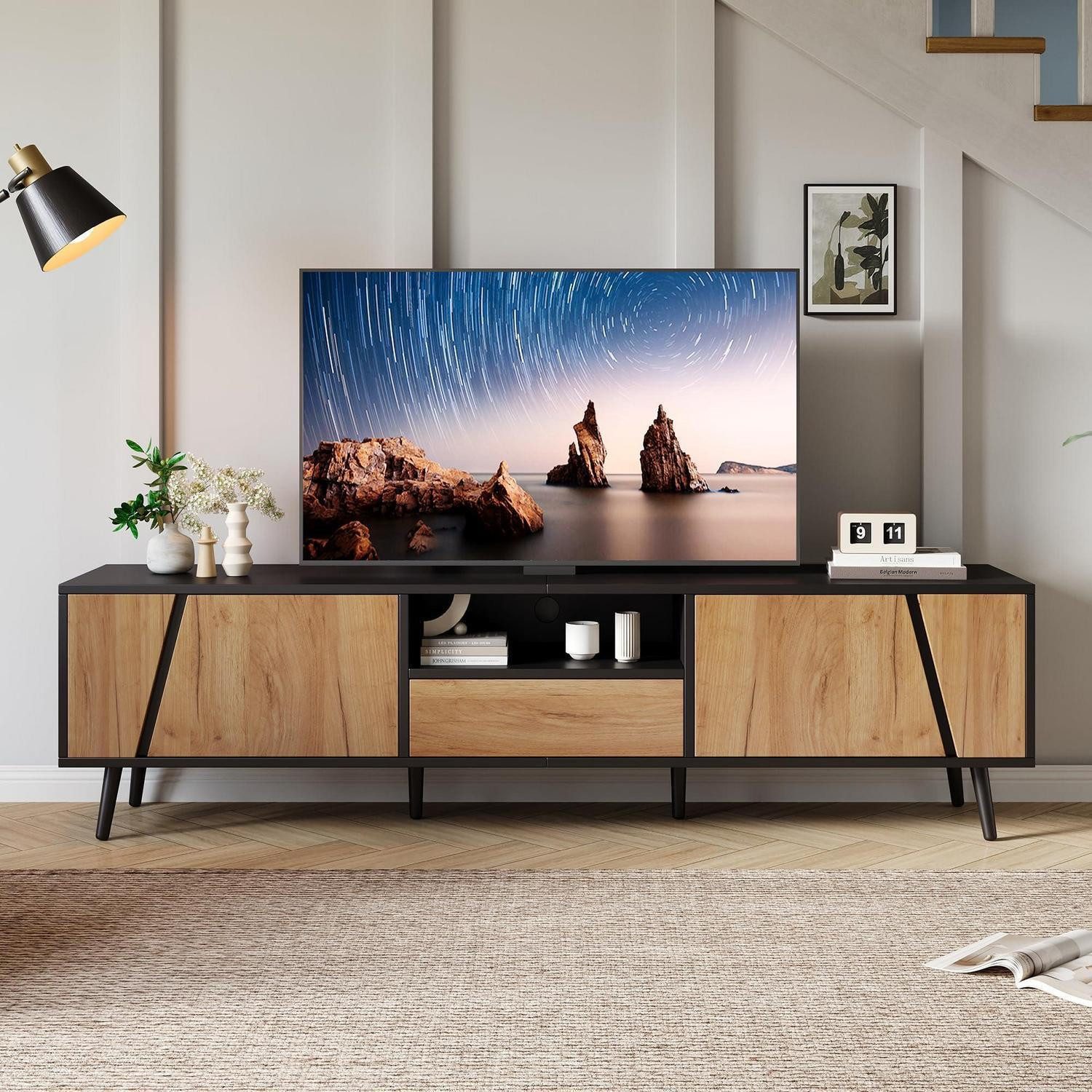 LuxusKollektion TV-Board Fernseher Schrank Schubladen Schränke TV Kommode 75 Schwarz(180x40x46)