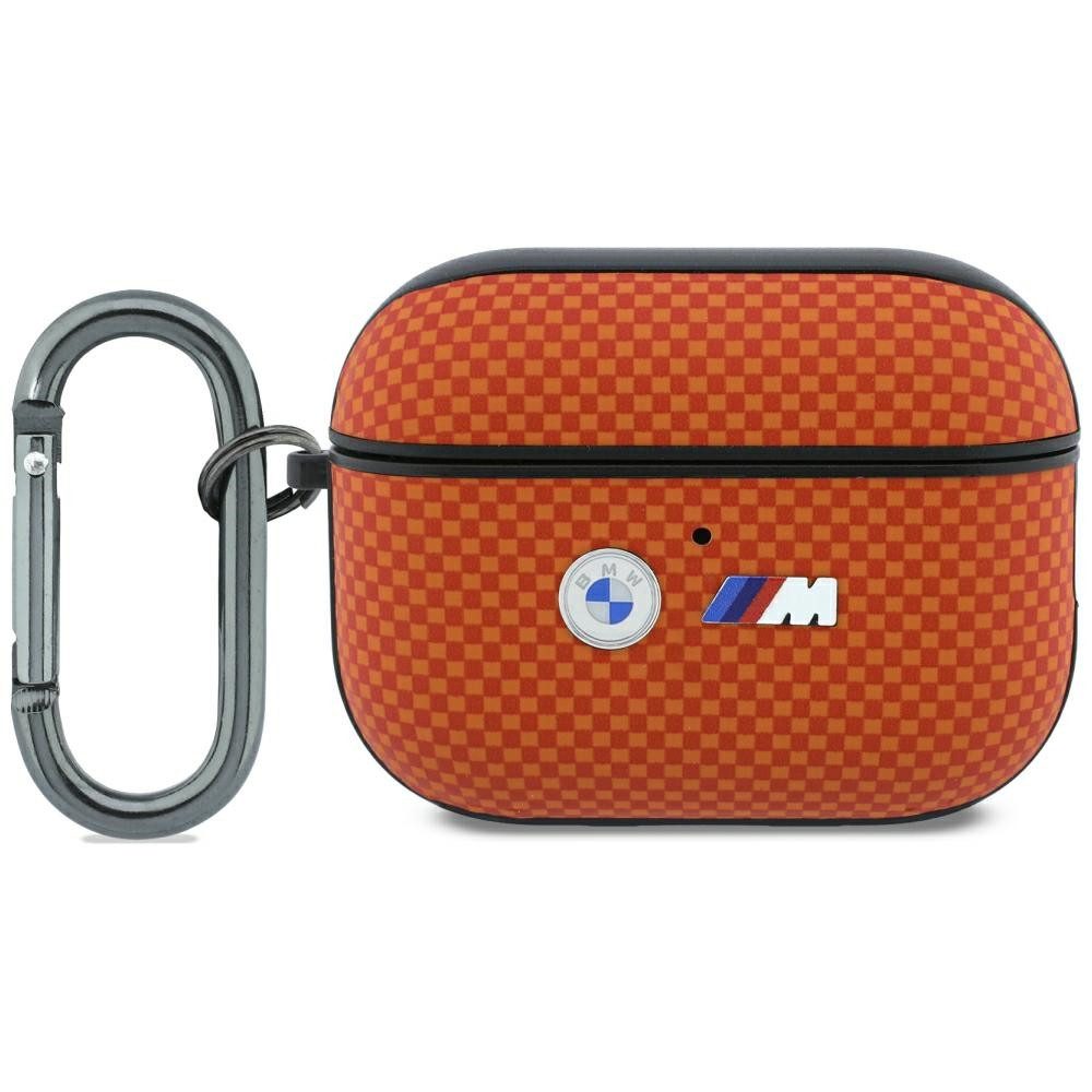 BMW Kopfhörer-Schutzhülle AirPods Pro 3 Steppmuster Kevlar Logo Metall mit Karabiner orange blau, Karabiner