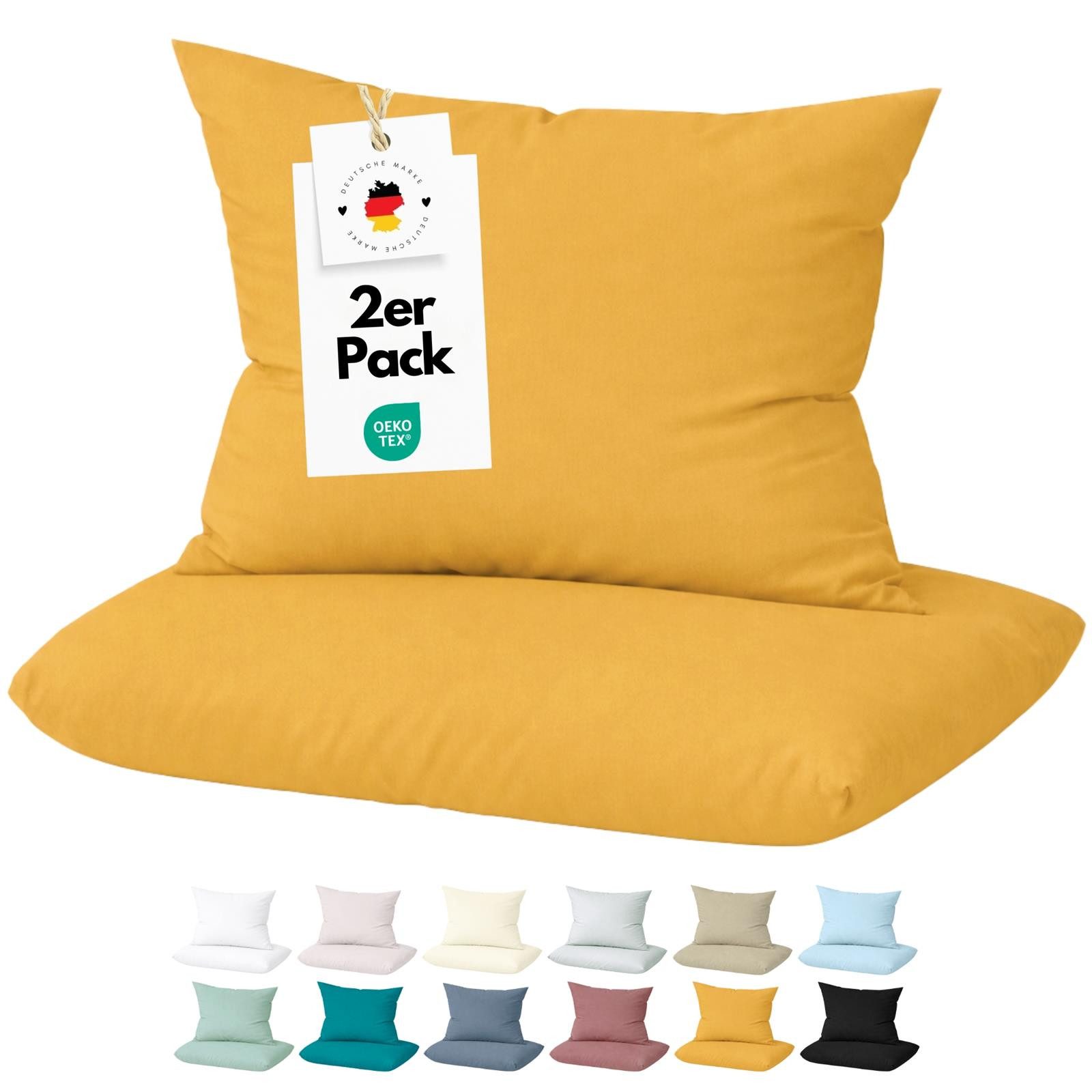 Carpe Sonno Kissenbezug 40 x 40 / 40 x 80 / 80 x 80 Kopfkissenbezug Kissenhülle Kissenbezug, (2 Stück), OEKO-TEX® - Mako Satin 100% Baumwolle - 2er Set 40x40 cm Gold