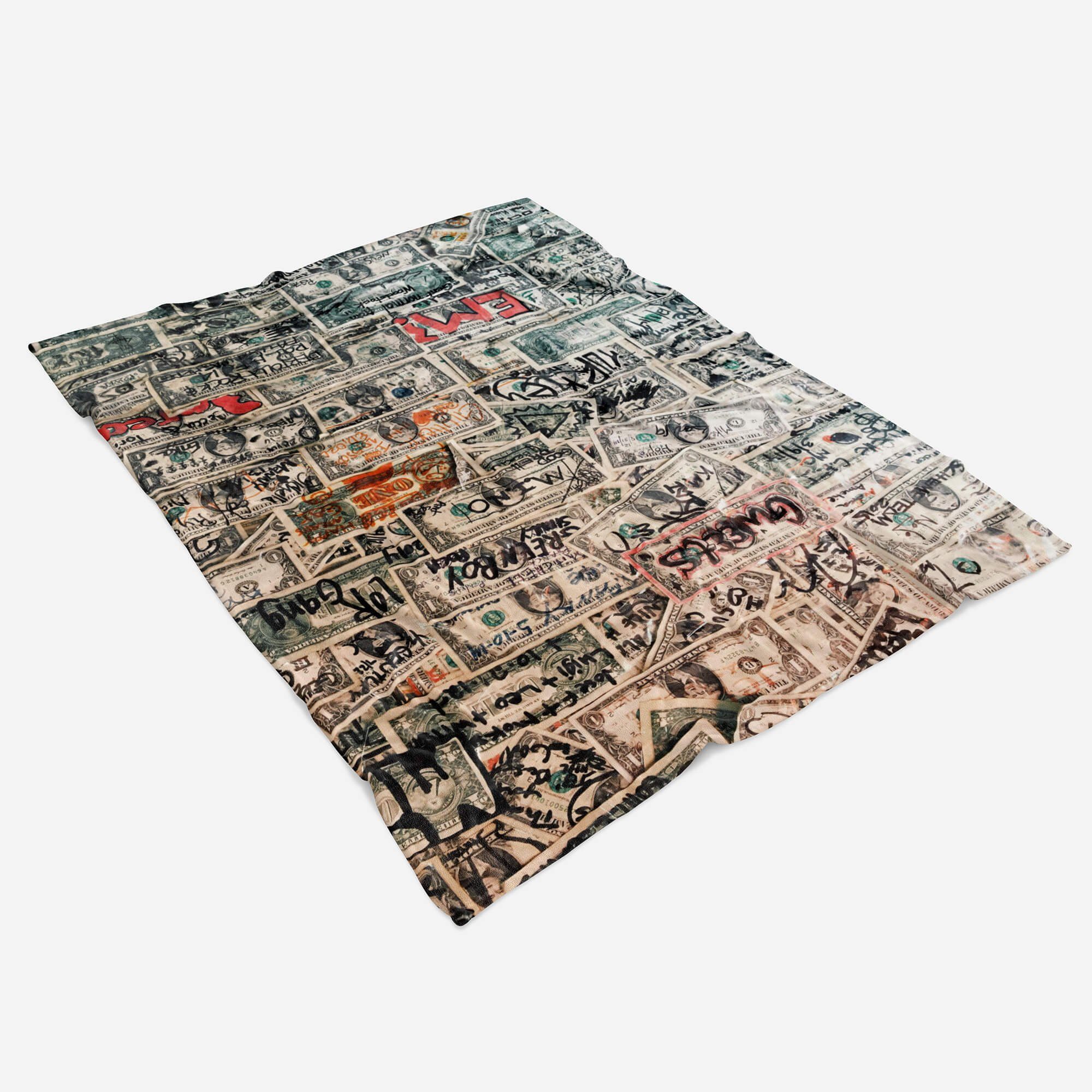 Sinus Art (1-St), mit Handtuch Baumwolle-Polyester-Mix Fotomotiv Saunatuch Handtuch Kuscheldecke Graf, Handtücher Dollarscheine Strandhandtuch