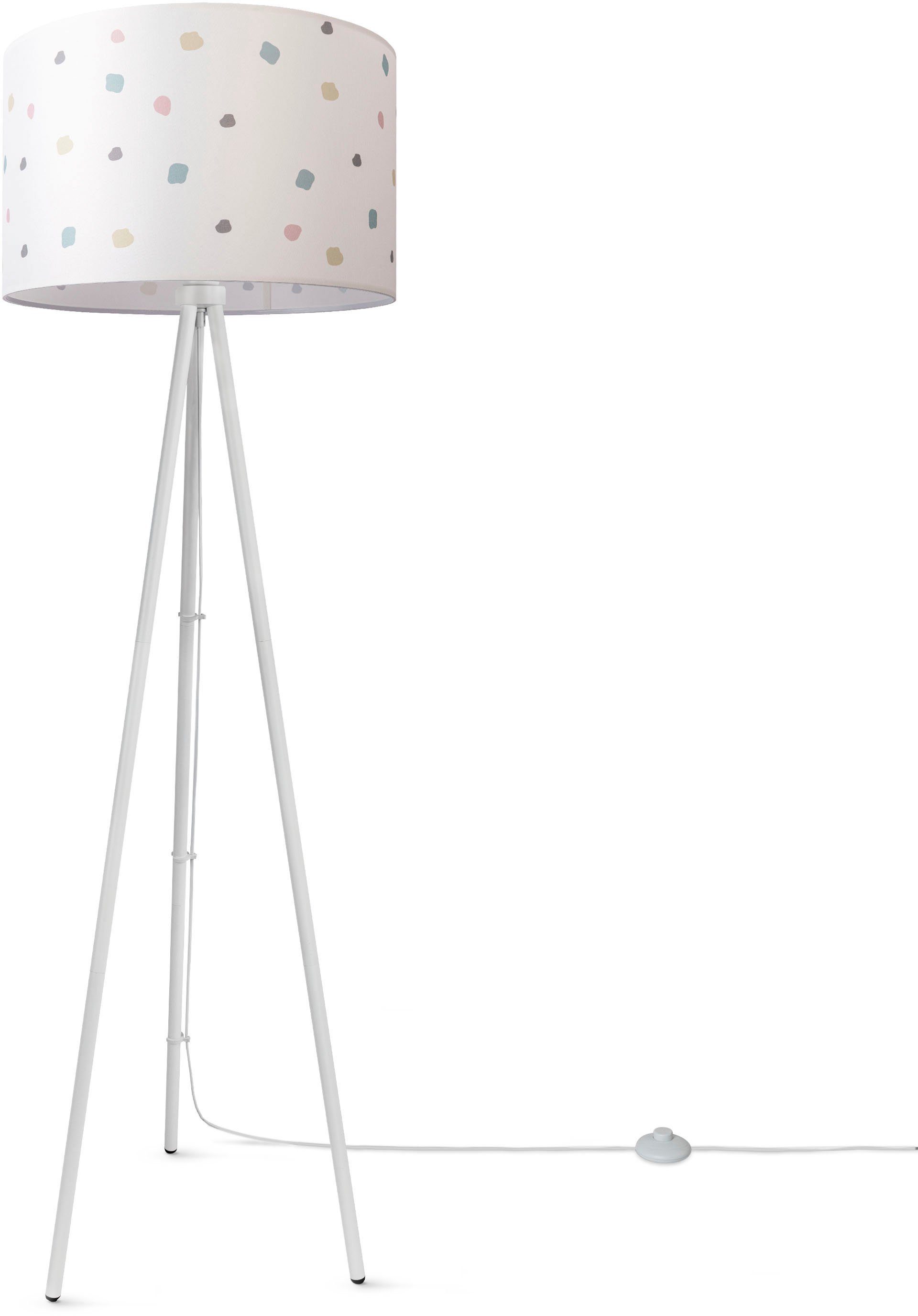 Paco Home Stehlampe Trina Bunt Stoff Dots, Lampenschirm Mit ohne Leuchtmittel, Stecker Dreibein Punkte Rund Standlampe