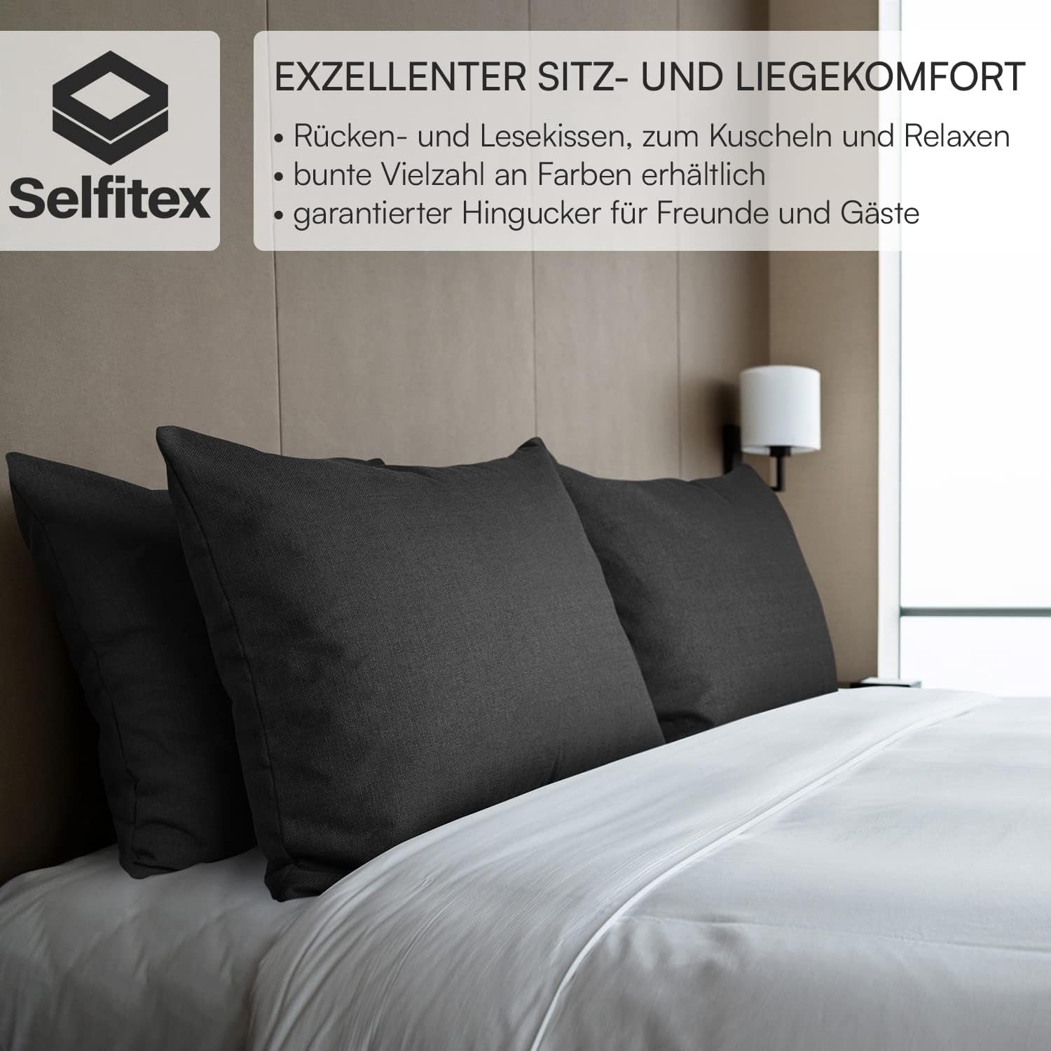 Selfitex Dekokissen XXL 60x80 inkl. Art für Rückenkissen, schwarz kuschelweiches als jeglicher Sofakissen, Couch, Lesekissen, Füllkissen Bett oder Polster