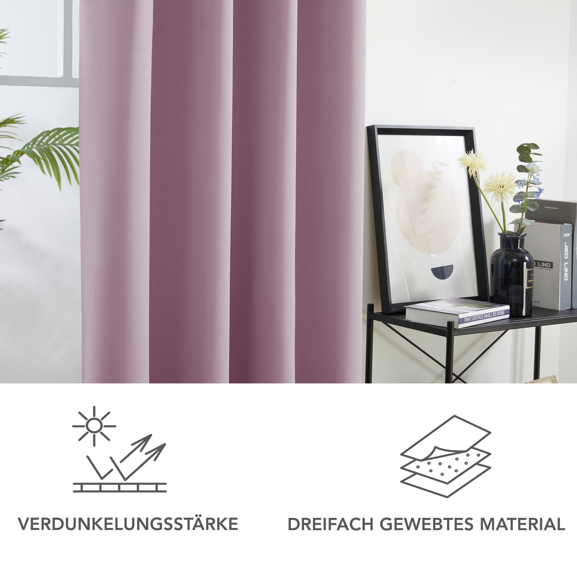 Deconovo Verdunkelungsvorhang Gardinen mit Ösen Blickdichte Vorhang Kälteschutz Schlafzimmer 2er Set, Blackout Curtain einfarbig Thermo Vorhang Verdunkelung Wär – Bild 5 von 5