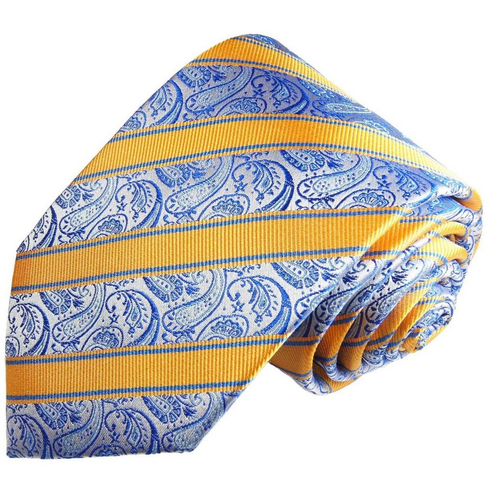 Paul Malone Krawatte Elegante Seidenkrawatte Herren Schlips paisley  gestreift 100% Seide Schmal (6cm), blau gelb 2002
