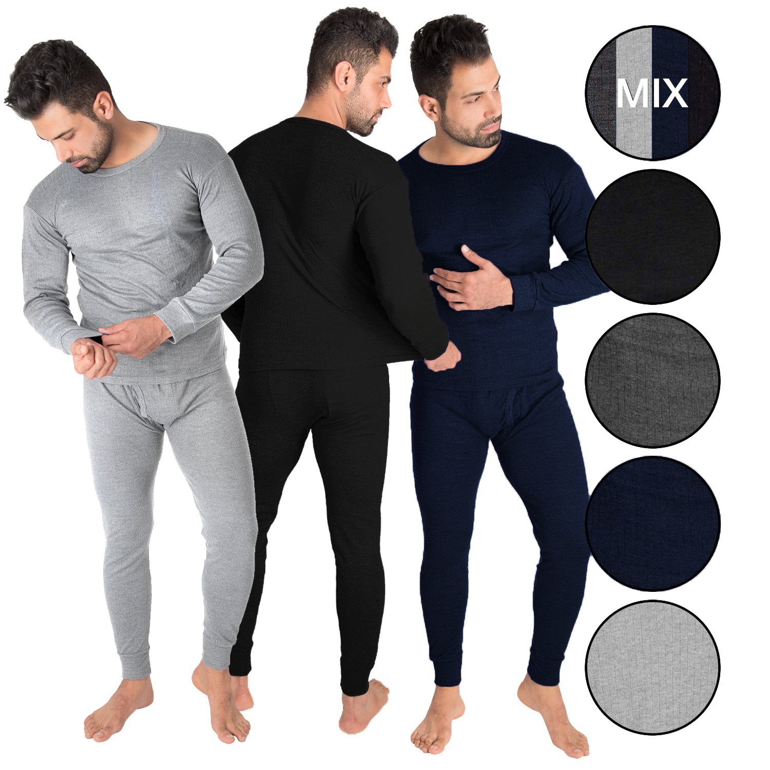 Black Snake Thermounterhemd cushy (Set, 3-St) Thermounterwäsche Set 3x Unterhemd + Unterhose Grau/Blau/Schwarz
