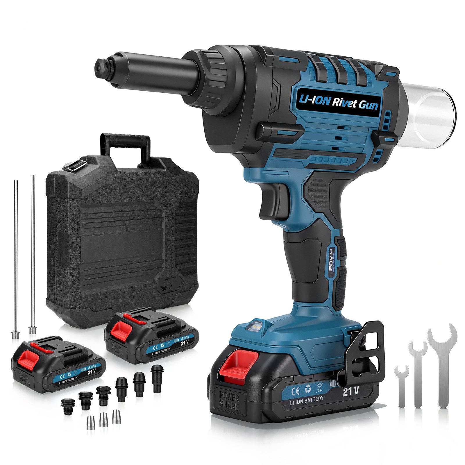 XERSEK Blindnietzange Akku Nietzange Popnietenzange Kompatibel Makita Akku, Blindnietzange, Mit 2 Akkus, Für Alu-Nieten 2,4-6,0mm, inkl.4 Spannzangen, Koffer, 3 Ersatzbacken, Setzkraft: 10kN, Werkstatt/Höhenarbeiten/DIY-Projekte usw.