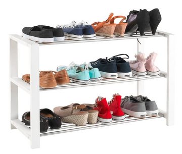 Home4You Schuhregal Breite 80 cm, für 12 Paar Schuhe, Weiß lackiert, Chromfarben, Metall, mit 3 Ablageflächen