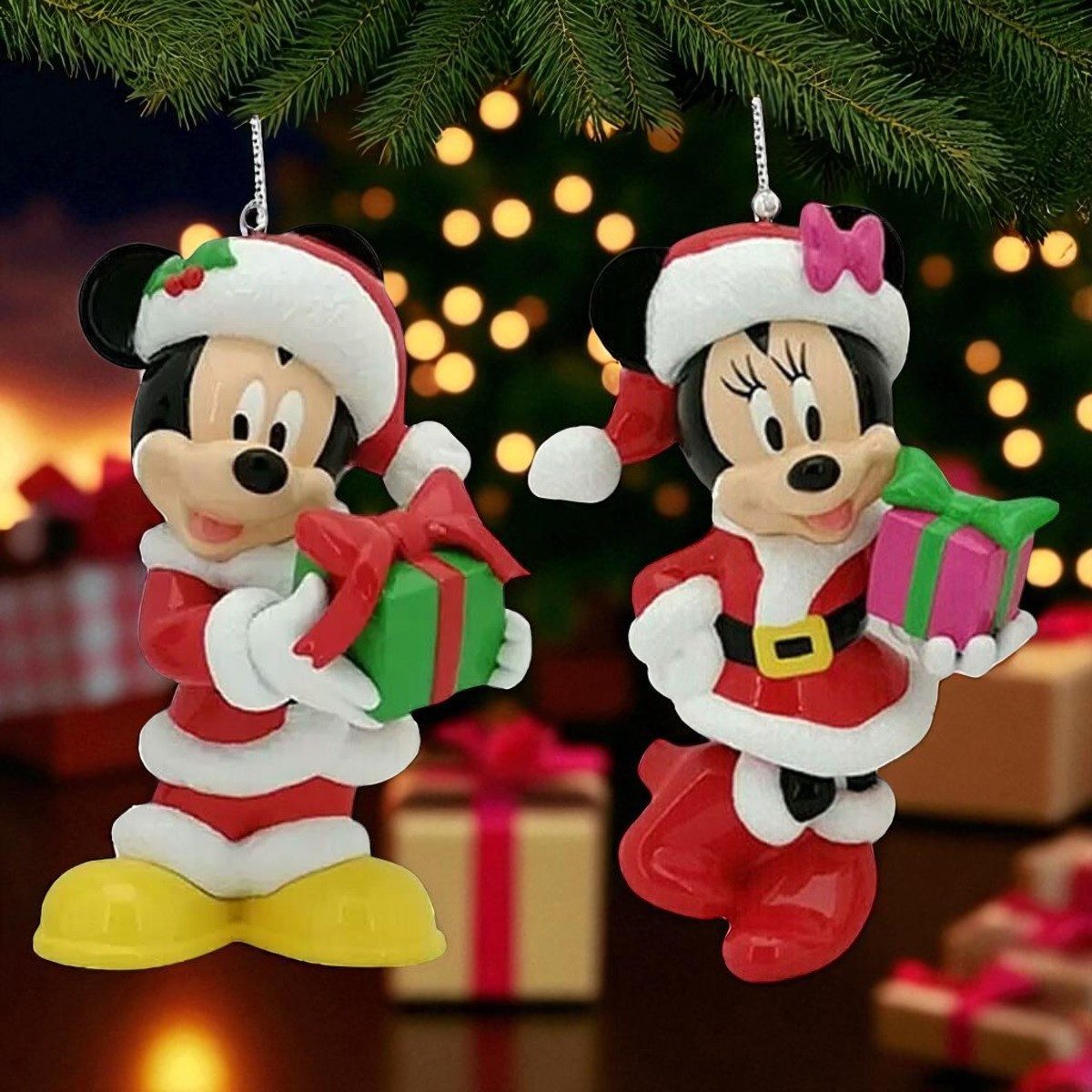 Disney Weihnachtsfigur 2er Set Christbaumfigur 9cm 3D Mickey + Minnie Mouse Weihnachtskugel