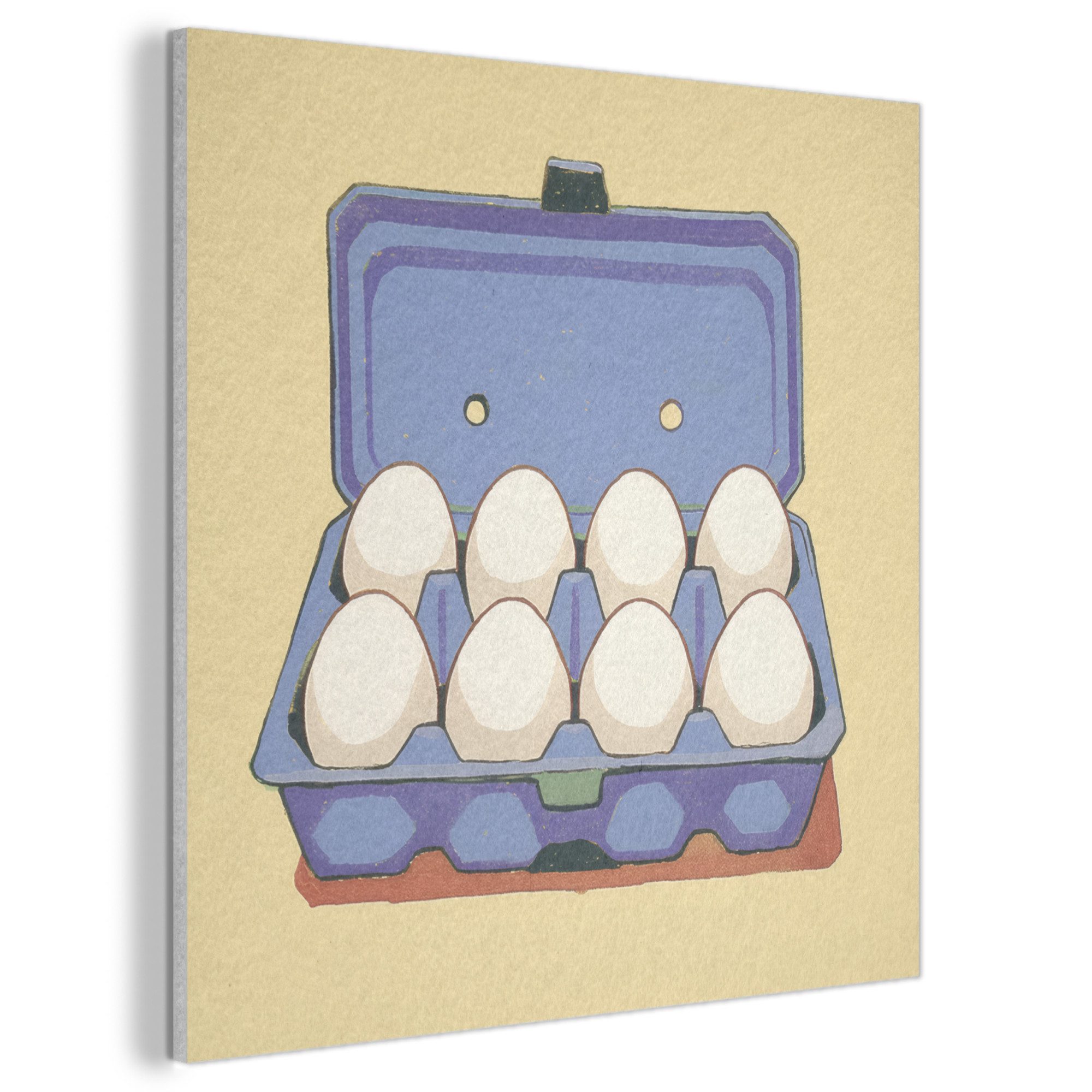 MuchoWow Gemälde Eier - Box - Minimalistisch - Blau, Fotodruck (1 St), Akustikbilder PET-Filz, Wandpaneele, Akustikpaneele 40x40 cm