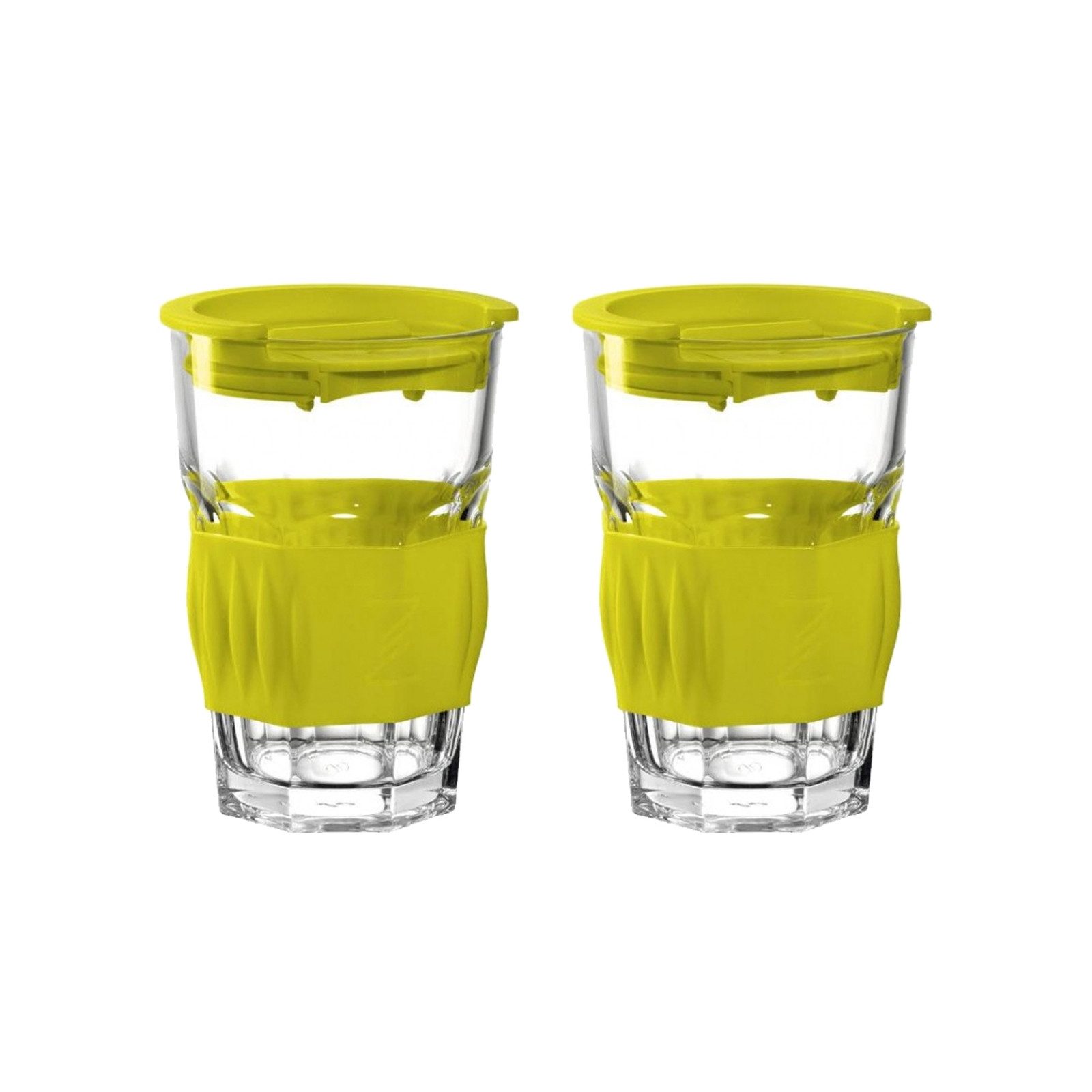 montana-Glas Becher Becher to go 2er-Set Limone, 2-tlg., Glas, Kunststoff, Trinkgläser mit Deckel