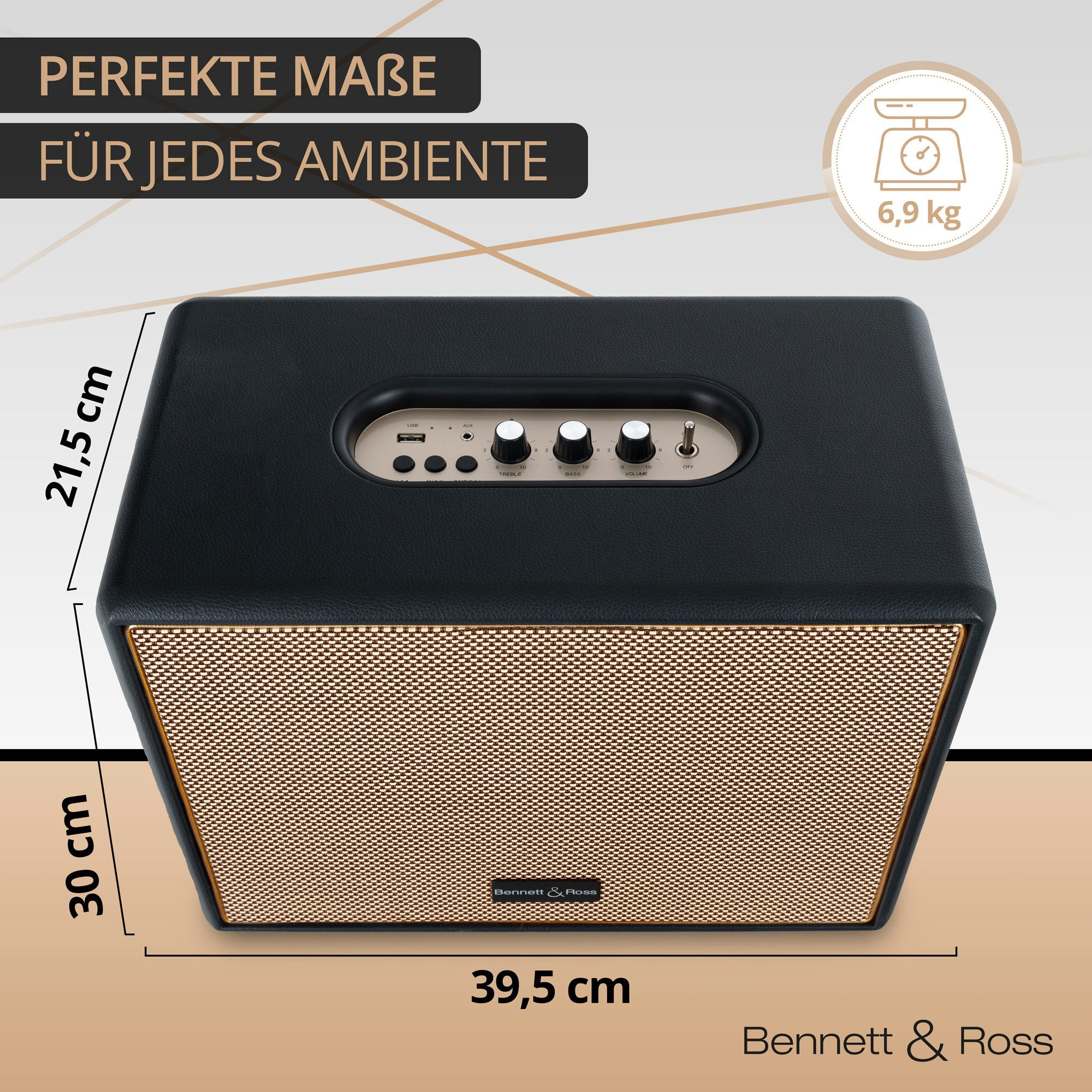 Bennett & Ross BB-880 Blackmore Giant Bluetooth-Speaker (80 W, Retro Lautsprecher in Lederoptik mit TWS-Funktion)