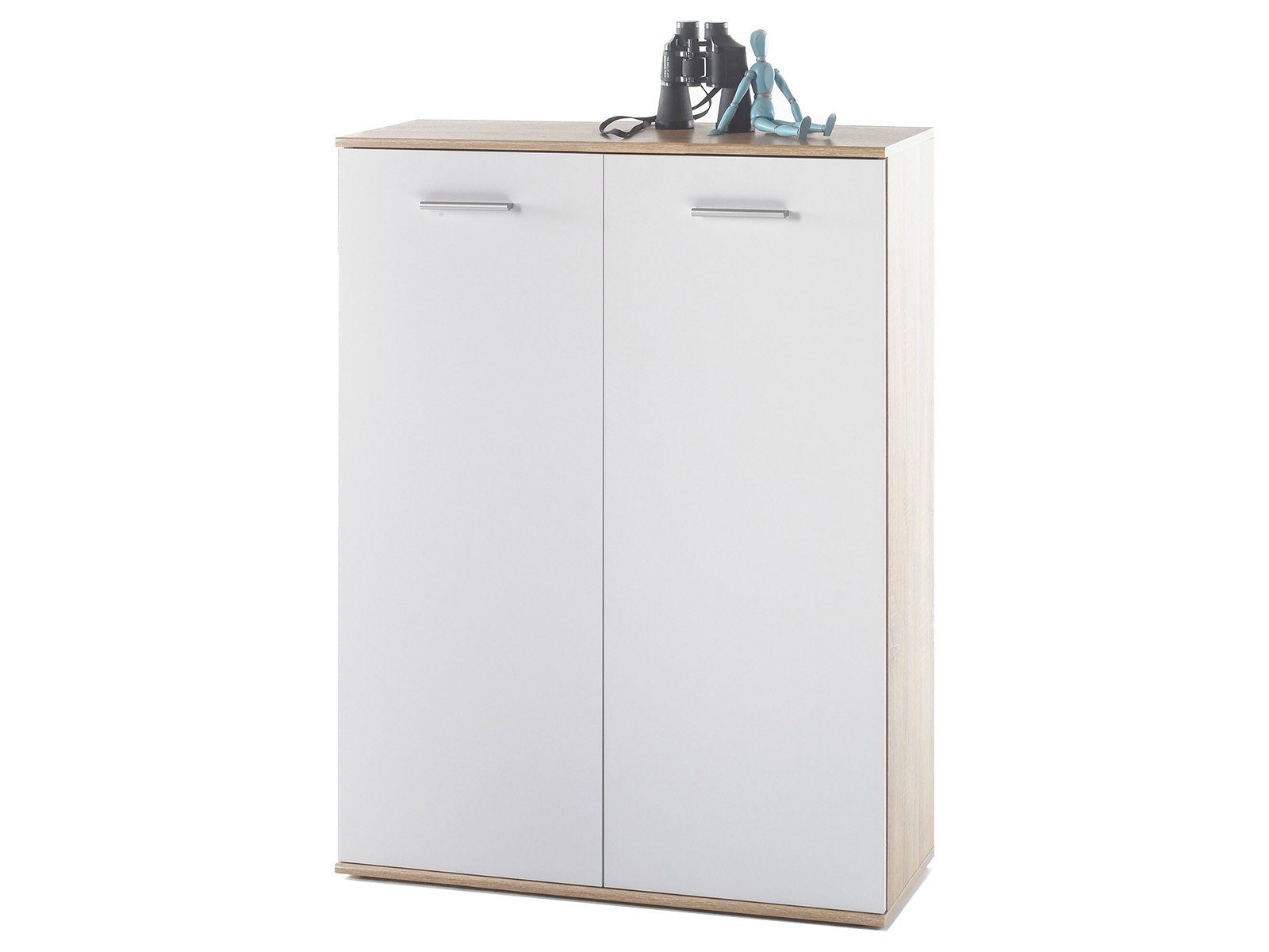 Moderner 2 Spanplatte, Korpus möbelando 2 90 Höhe mit cm, in 36 cm, Einlegeböden. und Mansfield Tiefe Nachbildung, 120 cm 8 Schuhschrank Breite aus Weiß Sonoma-Eiche Front Schuhschrank in Holztüren, Konstruktionsböden