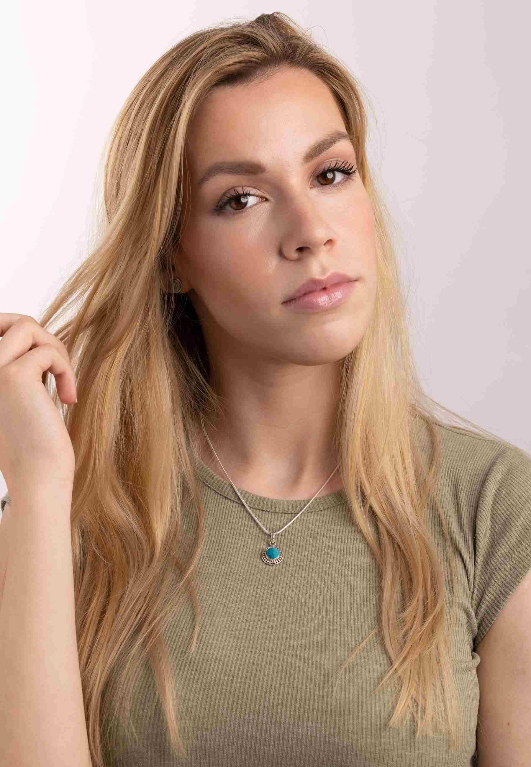 mantraroma Kette mit Anhänger KUMAWAY groß aus 925 Silber mit Türkis (Kette günstig online kaufen