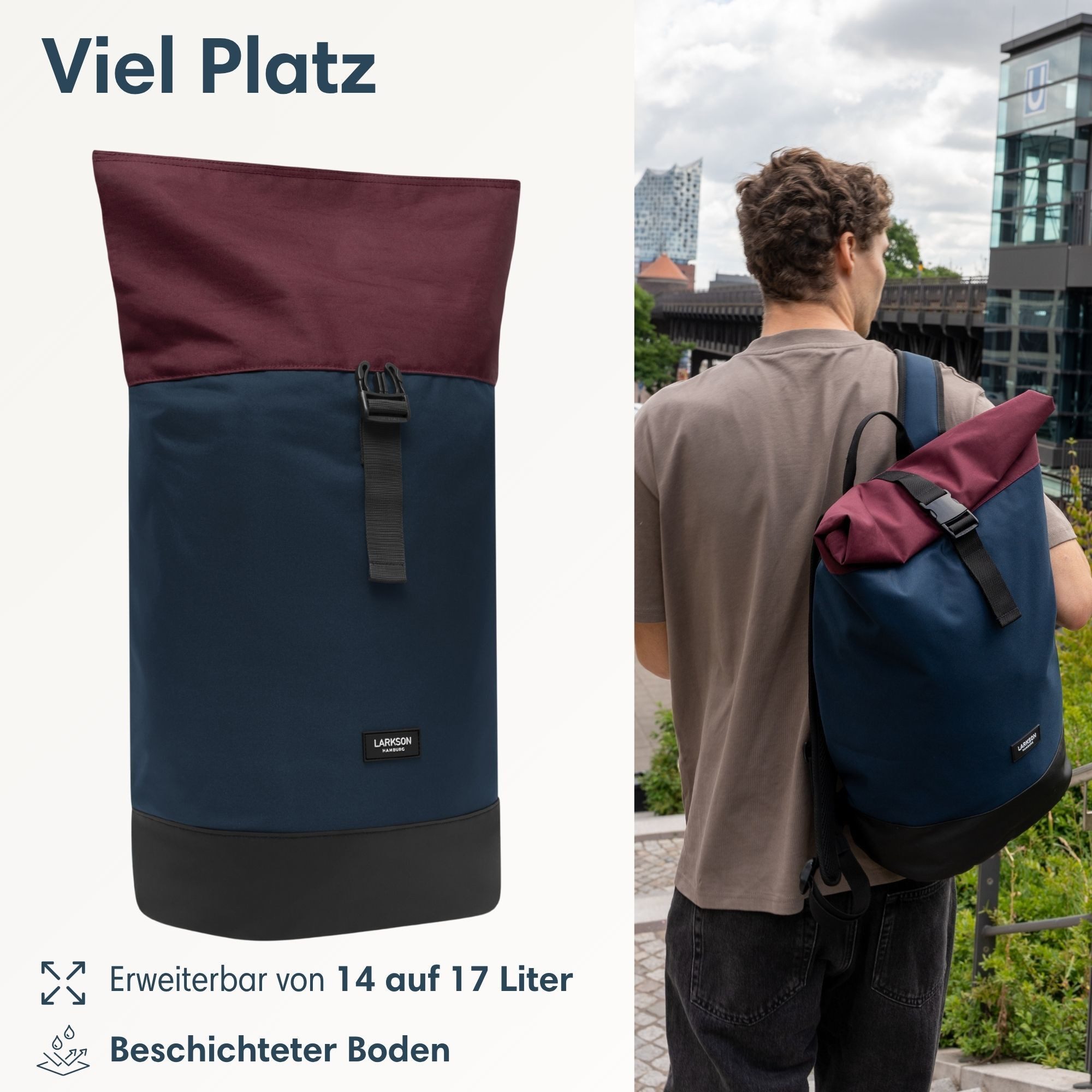 LARKSON Cityrucksack Janne Tagesrucksack 14-17 Liter für Damen & Herren (1-tlg), Flexible Größe, Gepolstertes Laptopfach, Wasserabweisend