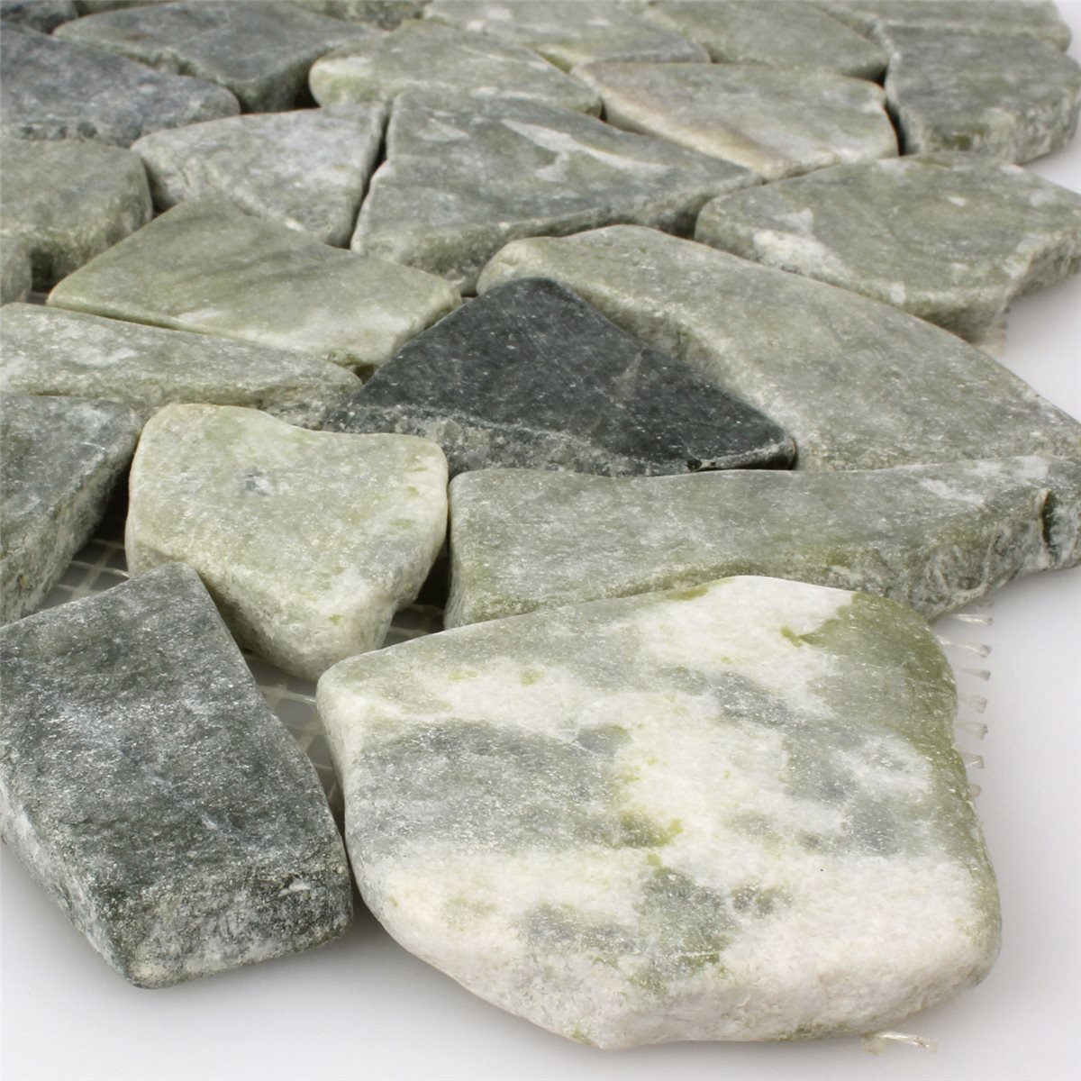 Mosafil Mosaikfliesen Marmor Bruch Naturstein Mosaikfliesen Montelago Grau Grün, Naturstein-Marmor 31.500x31.500, grau-grün, Verlegefertig auf ein Netz geklebt - Frostsicher - Wasserfest -