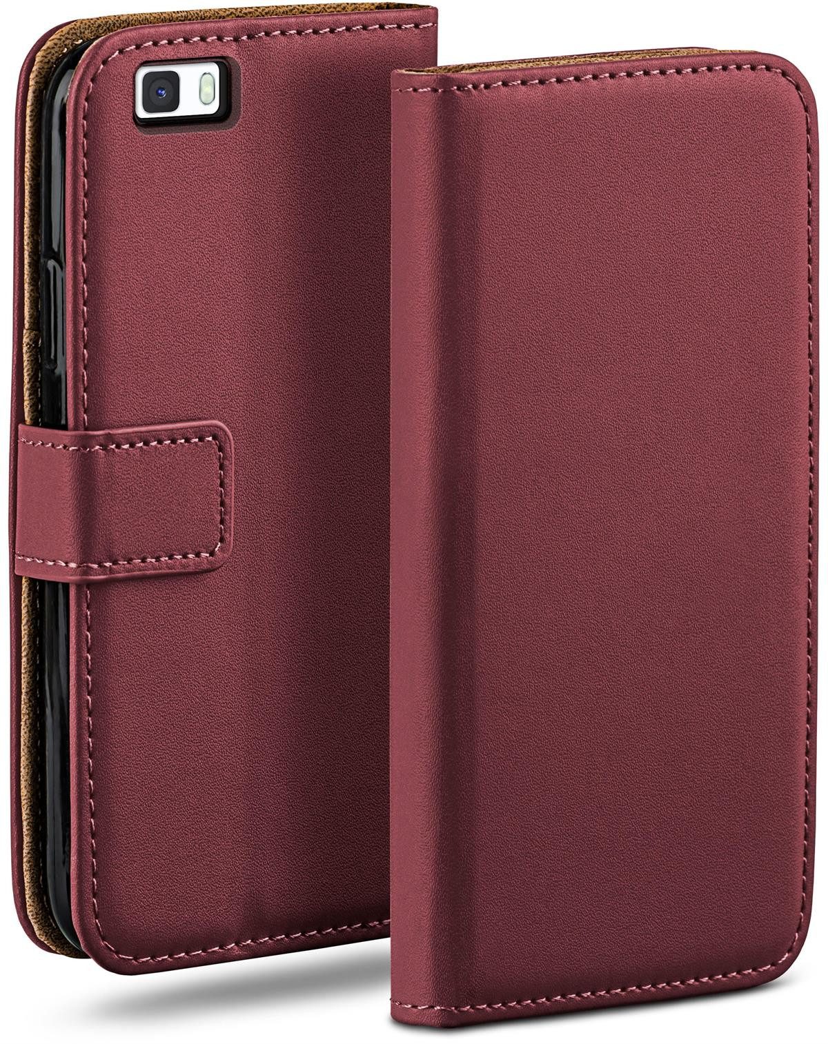 moex Handyhülle für Huawei P8 Lite 2015 Hülle Klappbar Book Case Weinrot 5 Zoll, Klapphülle Kartenfach Flip Cover Handytasche Leder Optik Schutzhülle