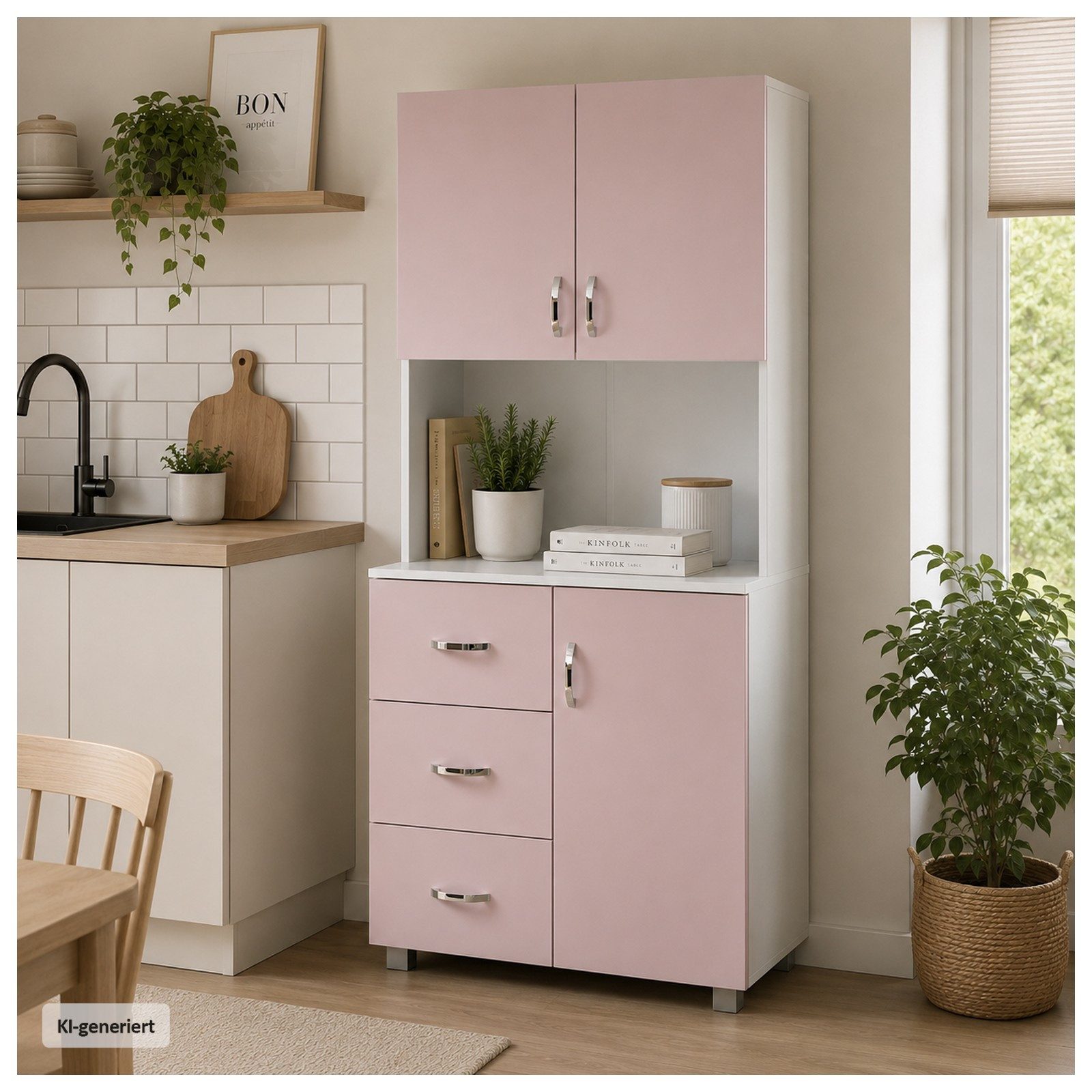 HTI-Living Küchenbuffet Küchenschrank Blanca Rosa Weiß (1 Stück, 1-St., 1 Schrank) Küchenbuffet 6 Regalfächer 3 Schubladen