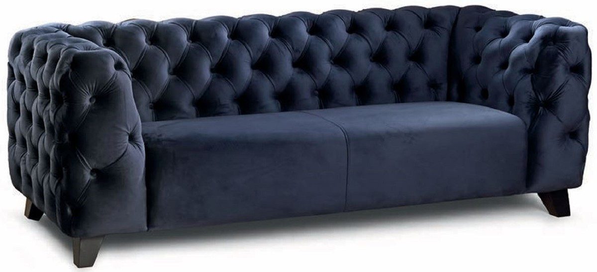 Casa Padrino Chesterfield-Sofa Casa Padrino Luxus Chesterfield 3er Sofa Blau / Schwarz 217 cm