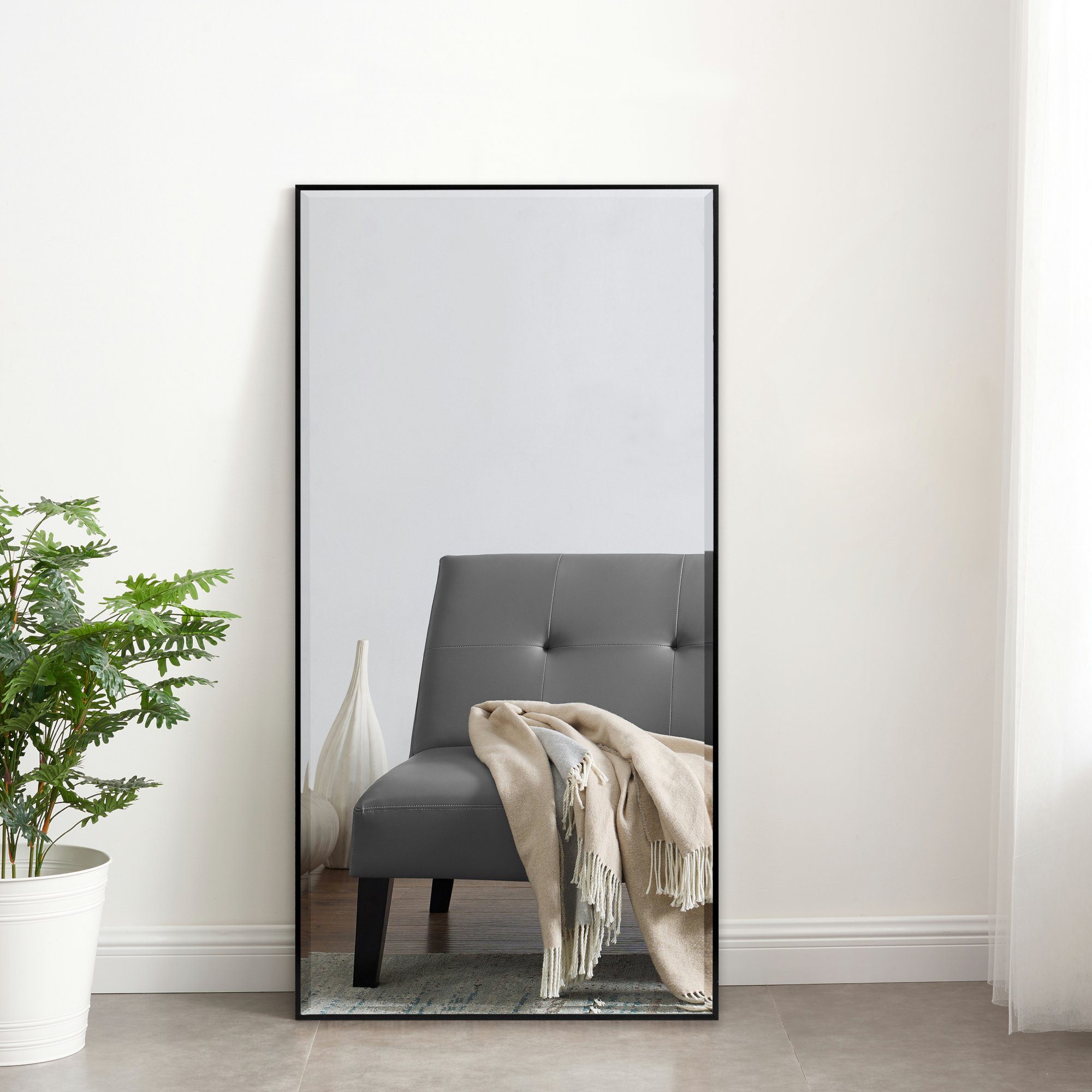 en.casa Wandspiegel, »Novoli« Spiegel Badezimmerspiegel mit Rahmen 50 x 100 cm Schwarz