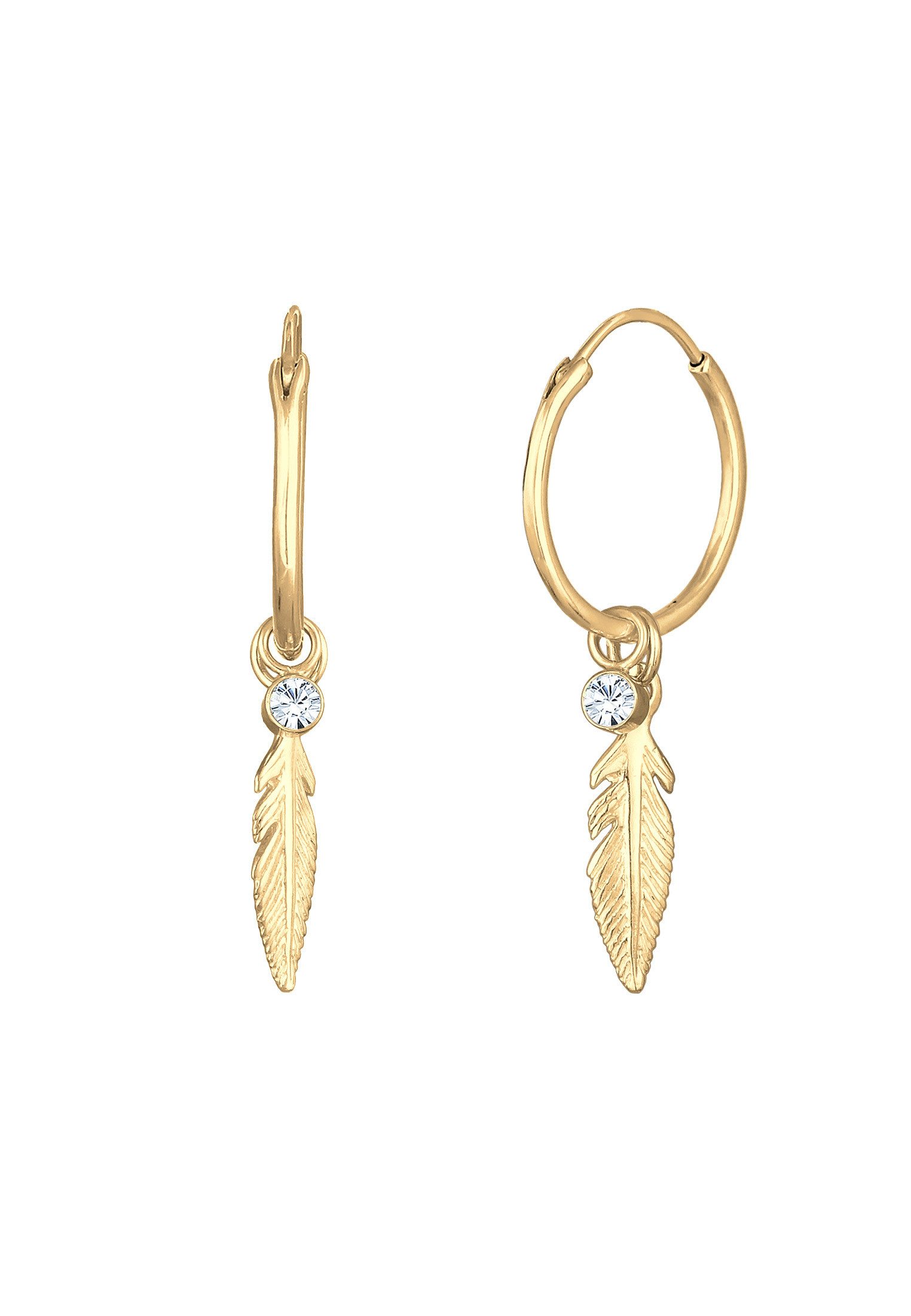 Elli Paar Creolen Creole Feder Einhänger 925 Silber, mit Kristallen von Swarovski®, Feder