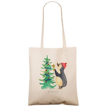 Mr. & Mrs. Panda Tragetasche Pinguin Weihnachtsbaum - Transparent - Geschenk, Beutel, Jutebeutel, (1-tlg), Cross Stitching Griffe