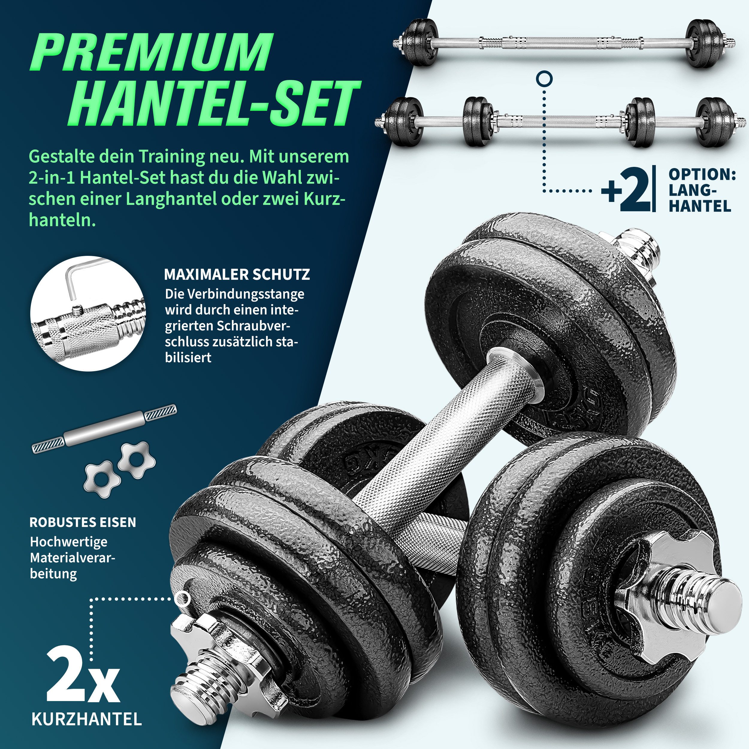 RE:SPORT Hantel-Set, 2 in 1 Hanteln Set, Hantelset Gusseisen verstellbar
