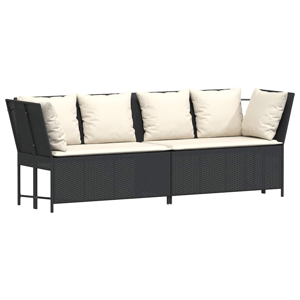 vidaXL Loungesofa Gartensofa mit Kissen Schwarz Poly Rattan, 1 Teile