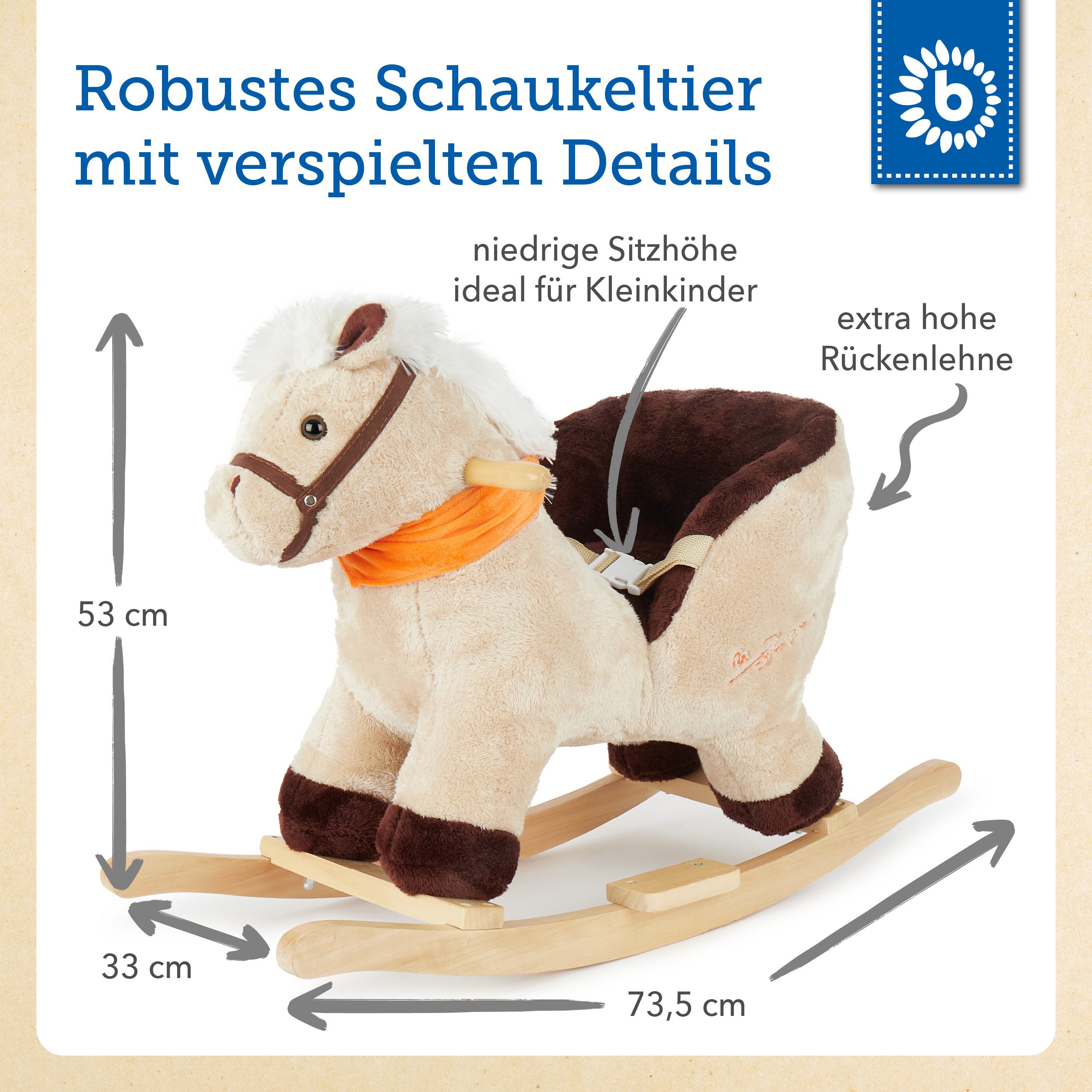 BIECO Schaukeltier Bieco Plüsch Schaukeltier Pferd 73,5x33,5x53cm – Bild 5 von 5