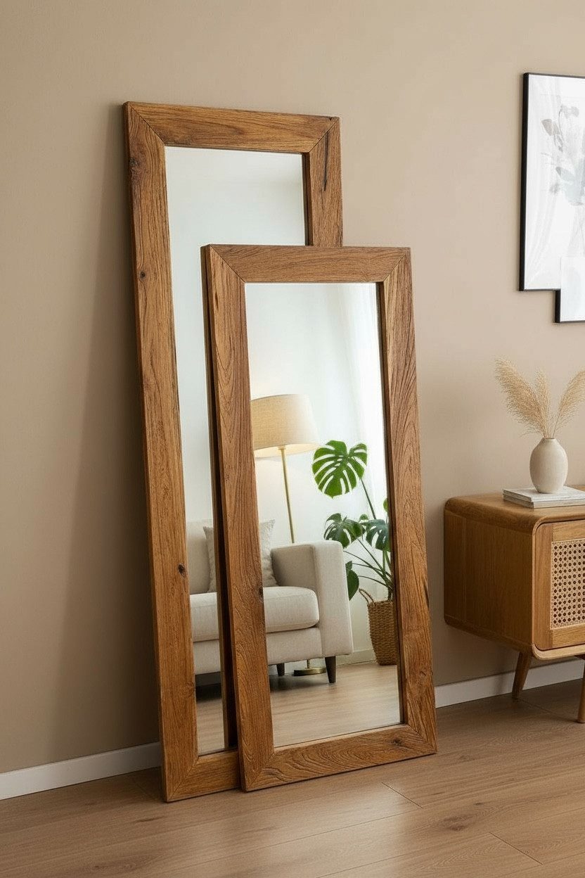 FaHome Dekospiegel Teakholz Spiegel - Anlehnen Dekorieren Staunen – Eckiger günstig online kaufen