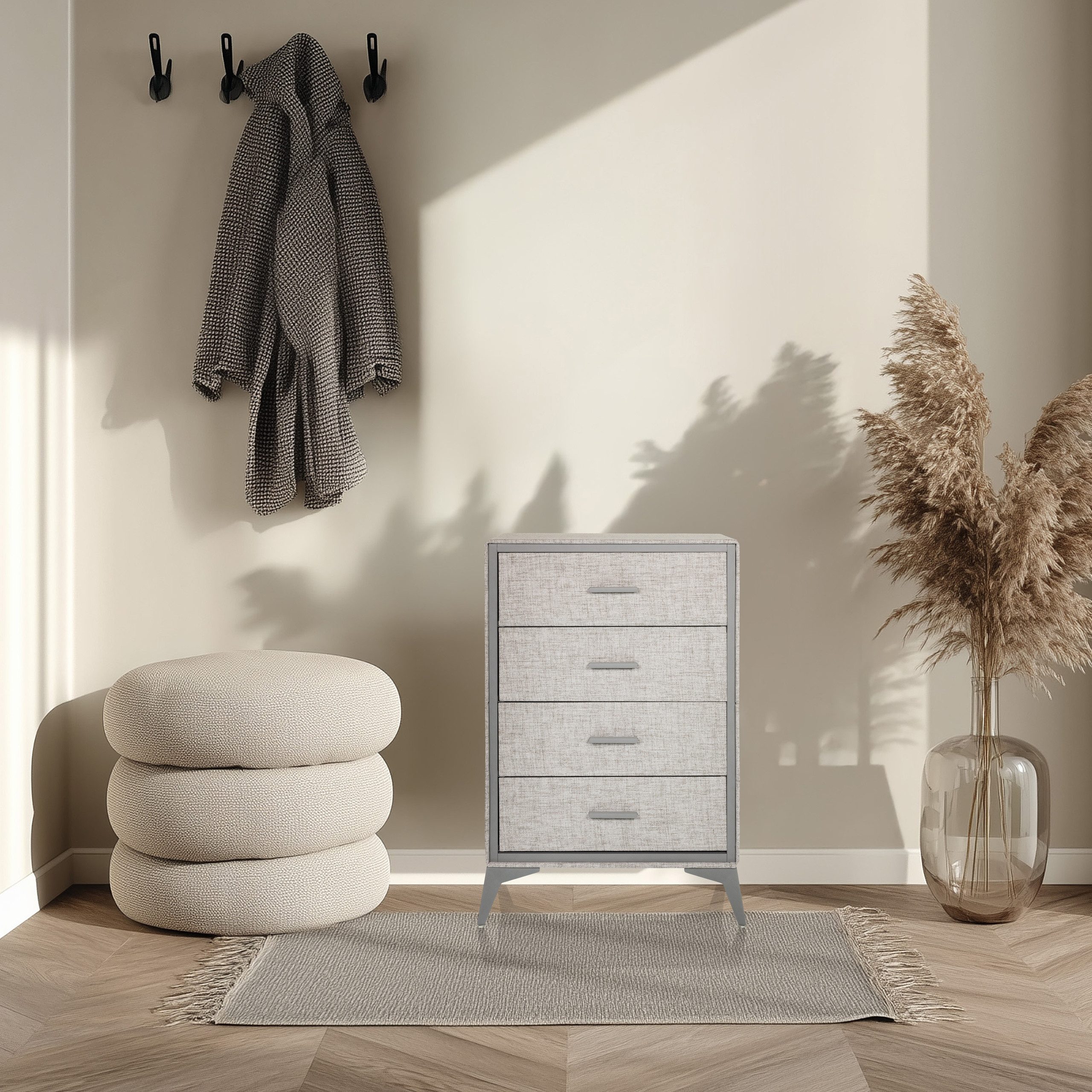hjh LIVING Kommode SKUFFY Sideboard H/B/T: 90.0 x 60.0 x 35.5 cm, Highboard mit 4 Stoff-Schubladen, Metallgestell, Schubladenkommode