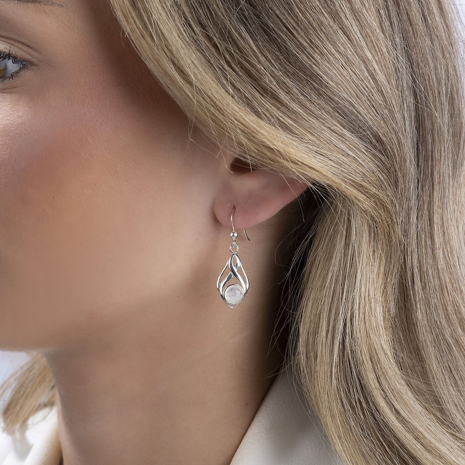 Materia Paar Ohrhänger Mondstein Ohrringe Silber Damen keltisch weiß SO-297, 925 Sterling Silber