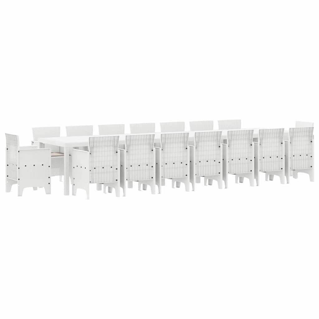 vidaXL Gartenlounge-Set Garten-Esszimmergarnitur mit Kissen 17 stk. Weiß PP, (17-tlg)