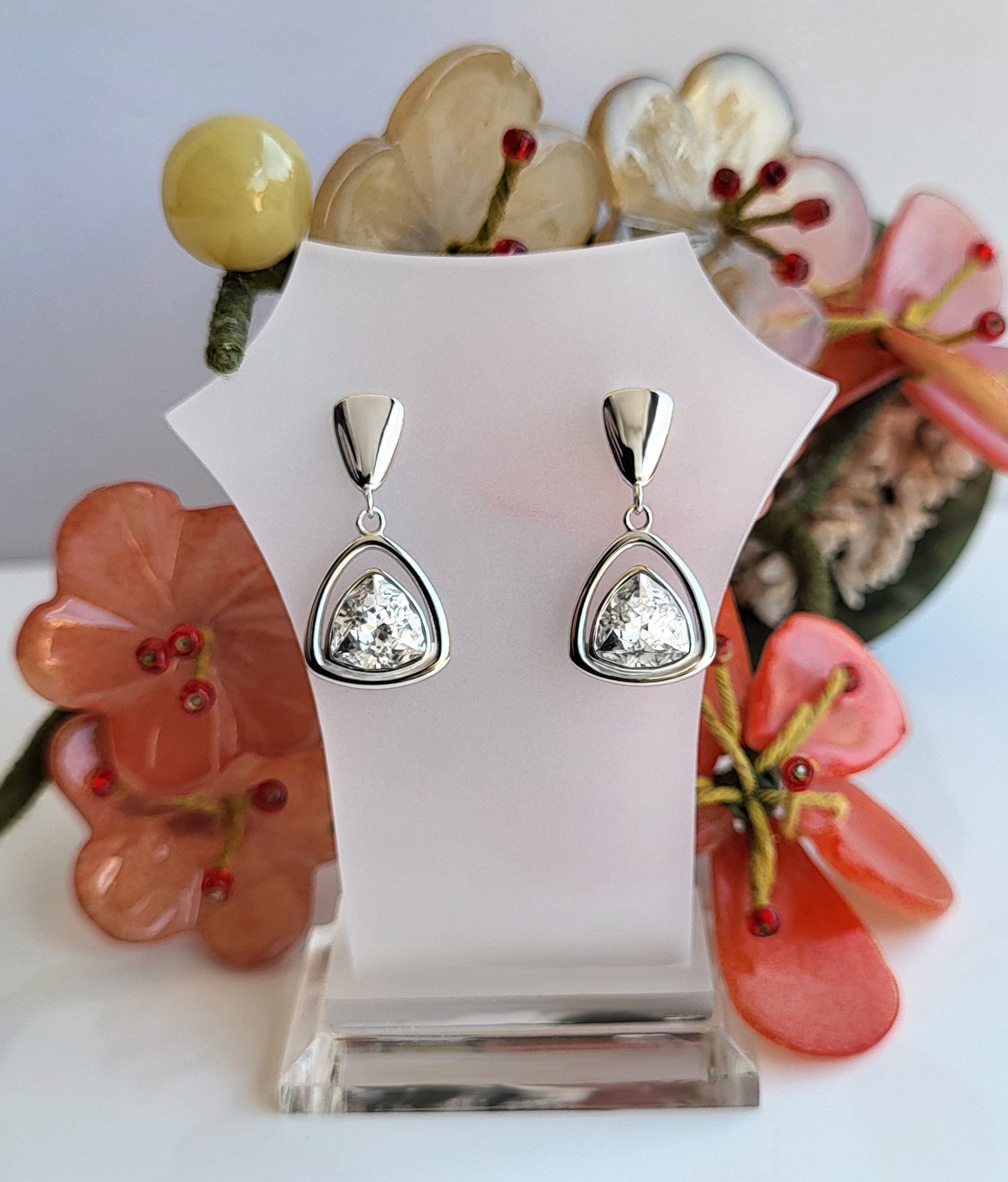 Schöner-SD Paar Ohrhänger Dreieck Stecker Ohrringe Trilliant Kristall hängend 925 Silber Rhodium, Silberohrringe mit Markenkristall